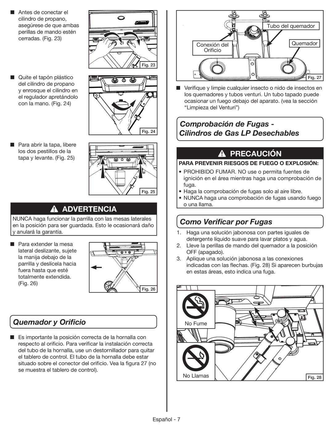 Coleman 9959 manual Quemador y Orificio, Como Verificar por Fugas, Para Prevenir Riesgos DE Fuego O Explosión 