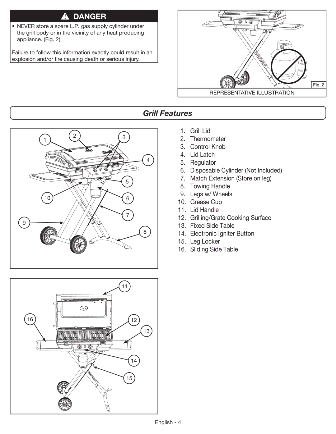 Coleman 9959 manual Grill Features, Representative Illustration 