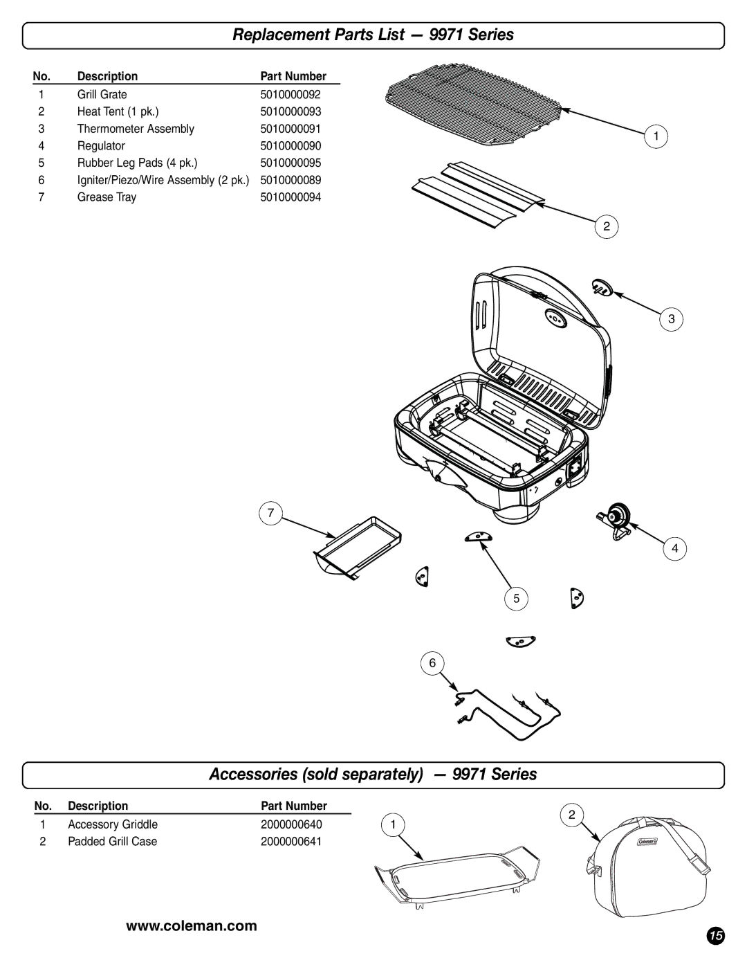 Coleman 9971-A50 instruction manual Accessories sold separately 9971 Series 