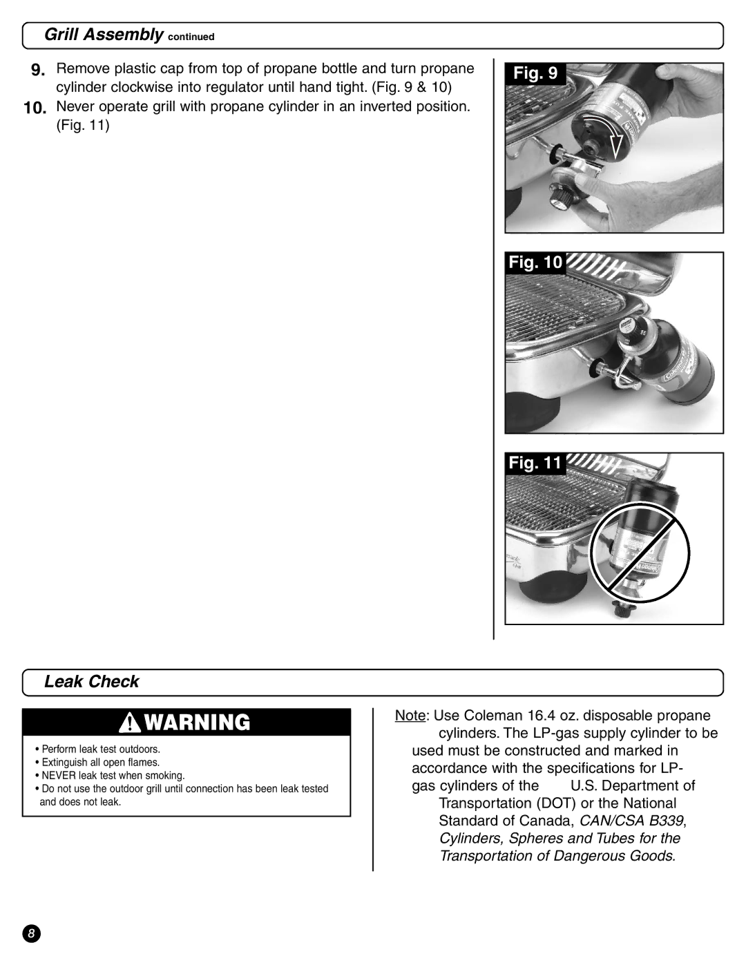 Coleman 9971-A50 instruction manual Leak Check 