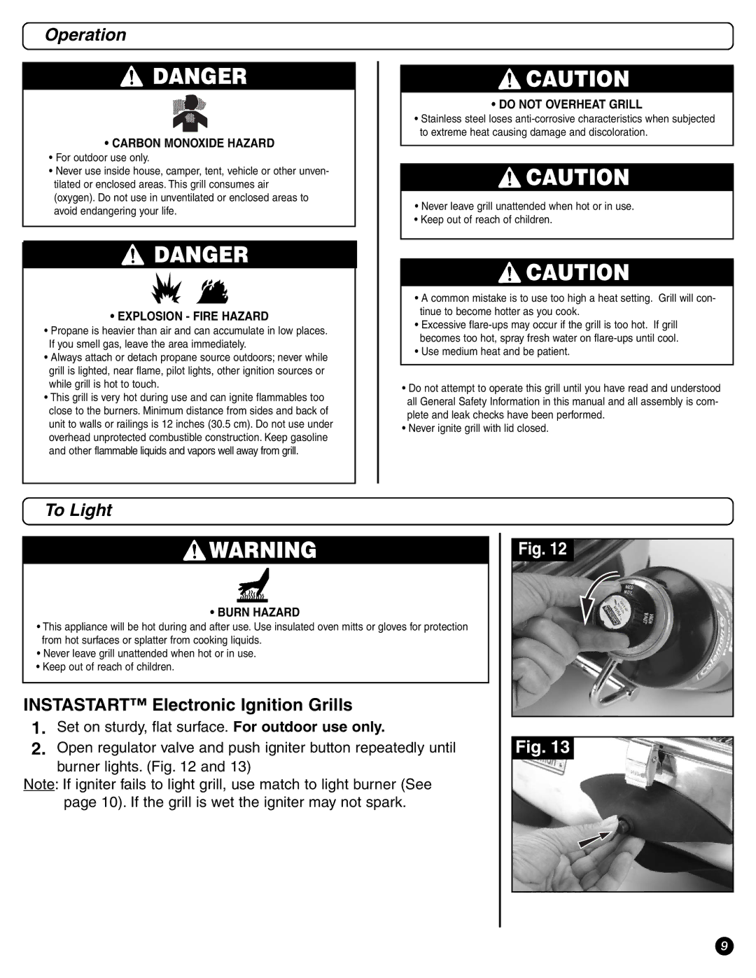 Coleman 9971-A50 instruction manual Operation, To Light 