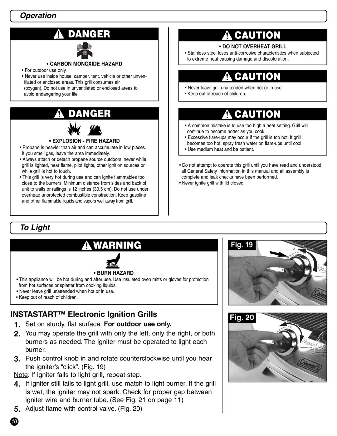 Coleman 9972 Series instruction manual Operation, To Light 