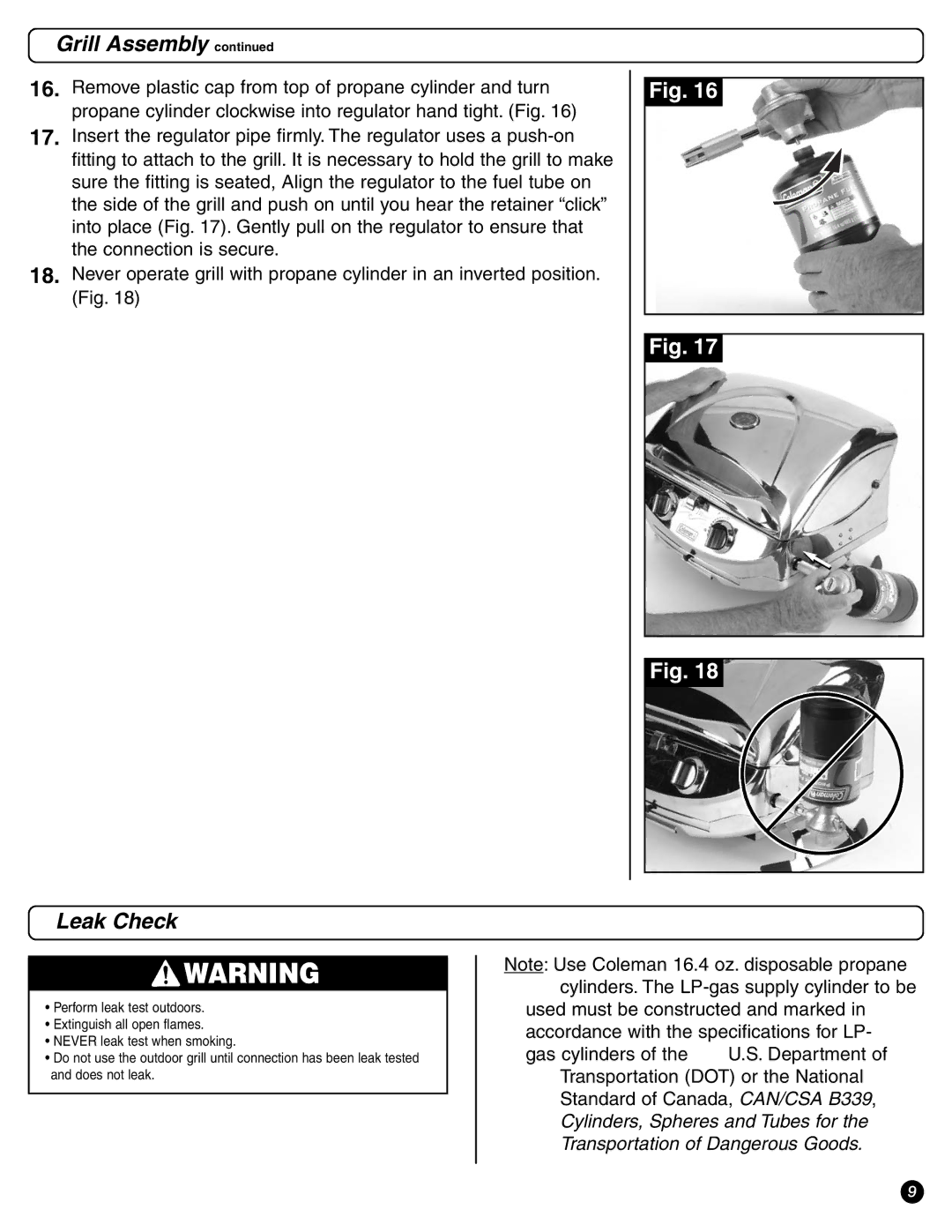 Coleman 9972 Series instruction manual Leak Check 