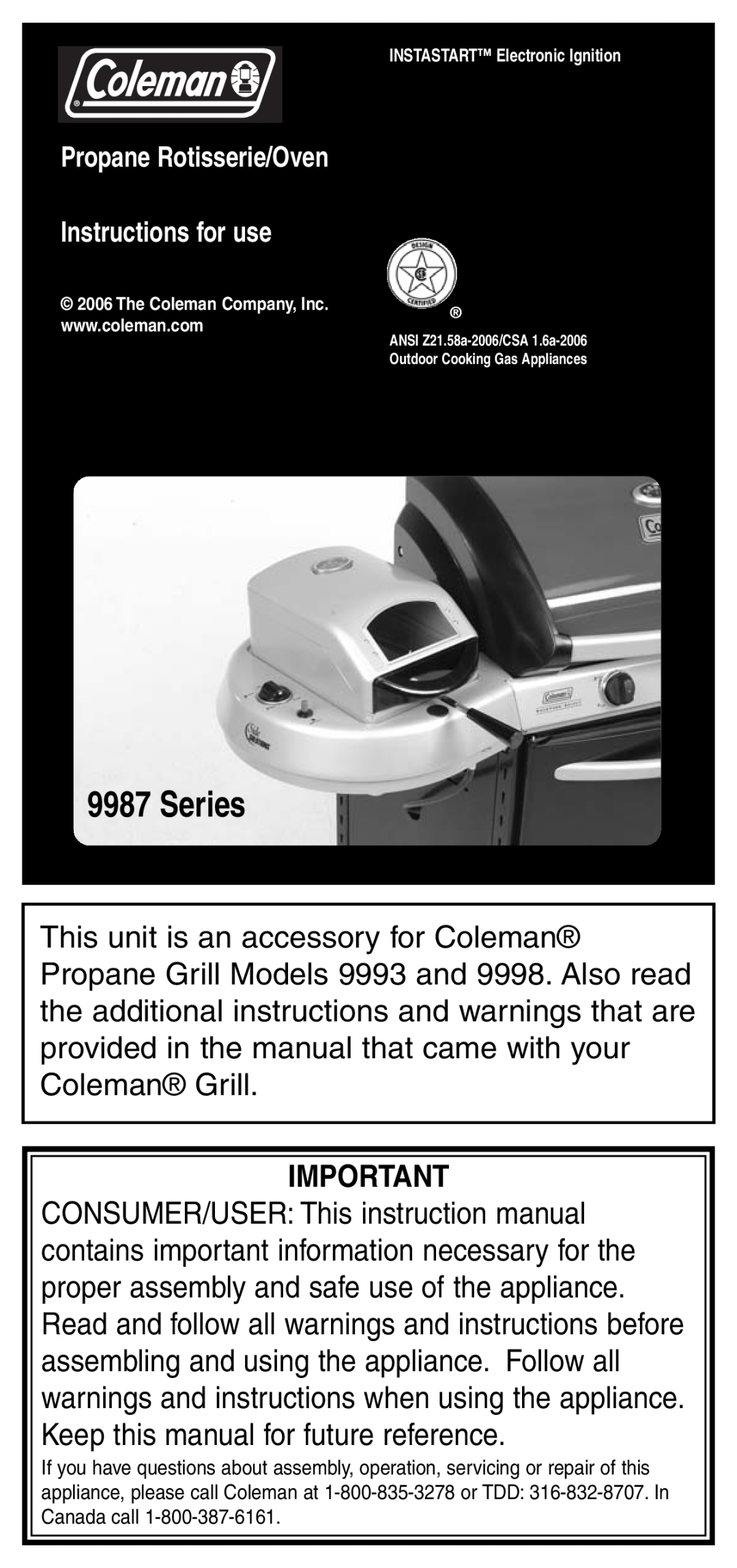 Coleman 9987 Series instruction manual Instructions for use 