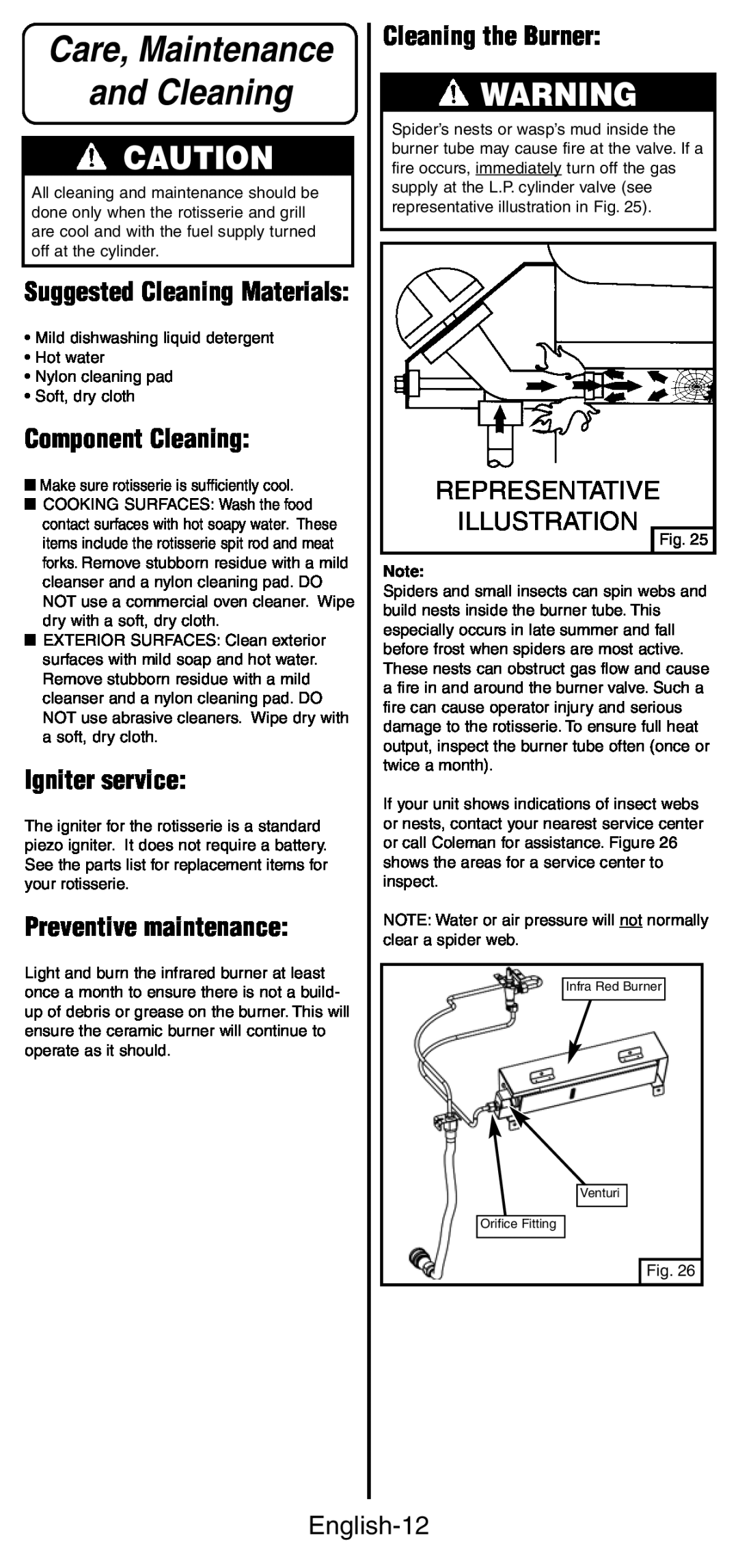 Coleman 9987 Series and Cleaning, Care, Maintenance, Representative Illustration, English-12, Suggested Cleaning Materials 