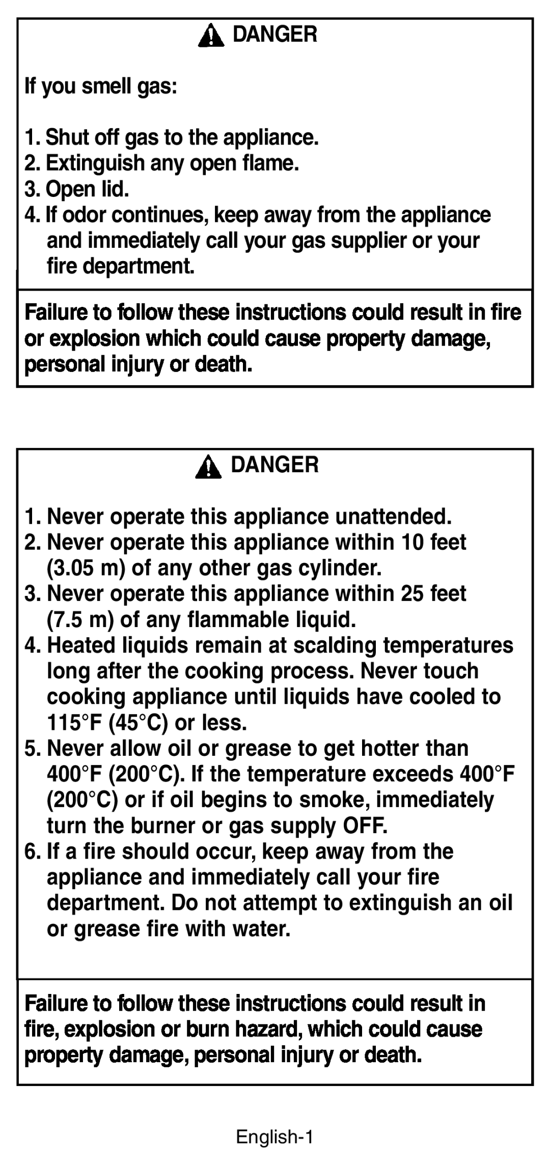 Coleman 9987 Series instruction manual DANGER If you smell gas 1. Shut off gas to the appliance 