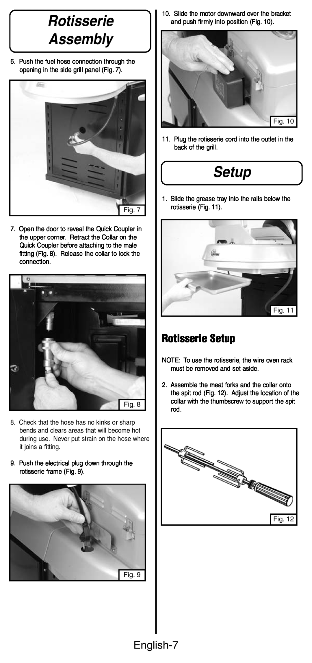 Coleman 9987 Series instruction manual Rotisserie Assembly, Rotisserie Setup, English-7 