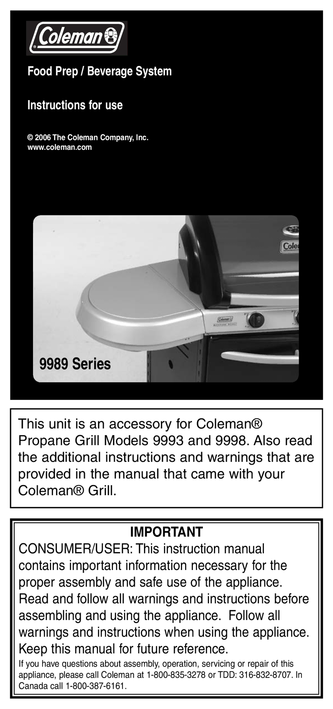 Coleman 9989 instruction manual Series 