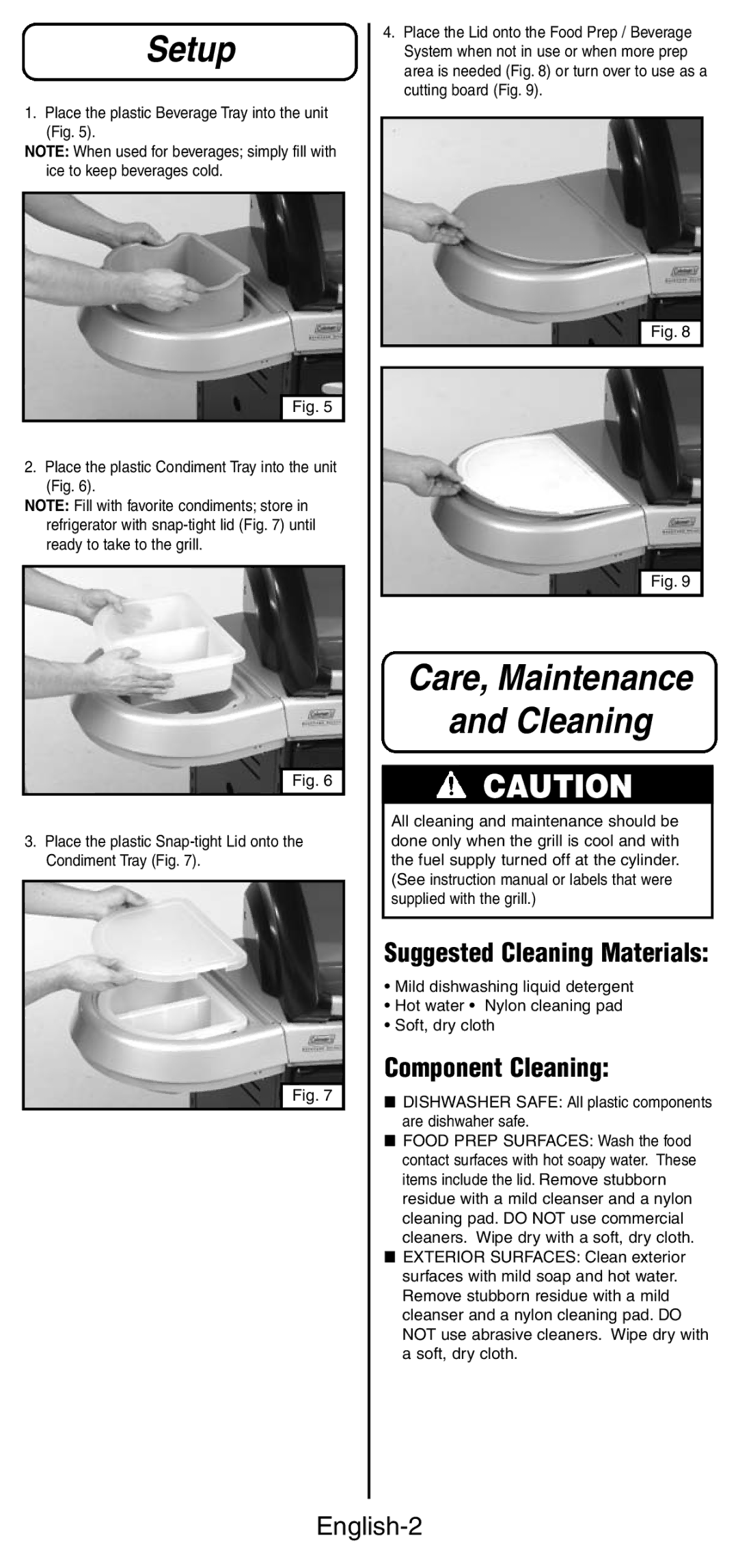 Coleman 9989 instruction manual Setup, Component Cleaning 