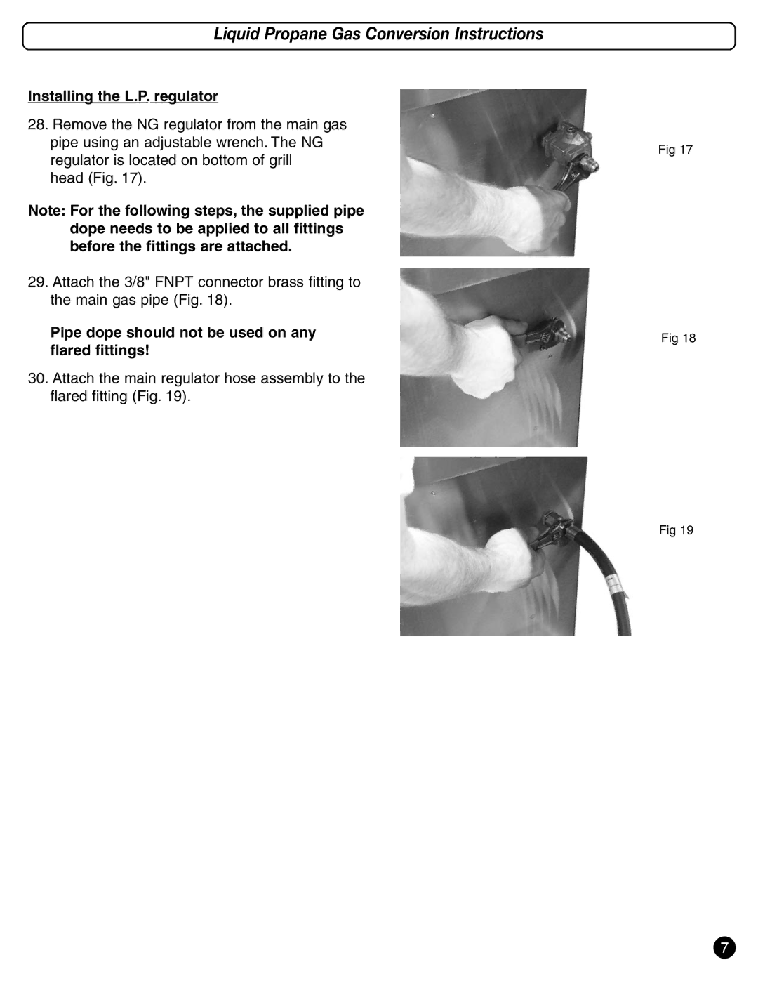 Coleman 9992-449 system manual Installing the L.P. regulator, Pipe dope should not be used on any flared fittings 