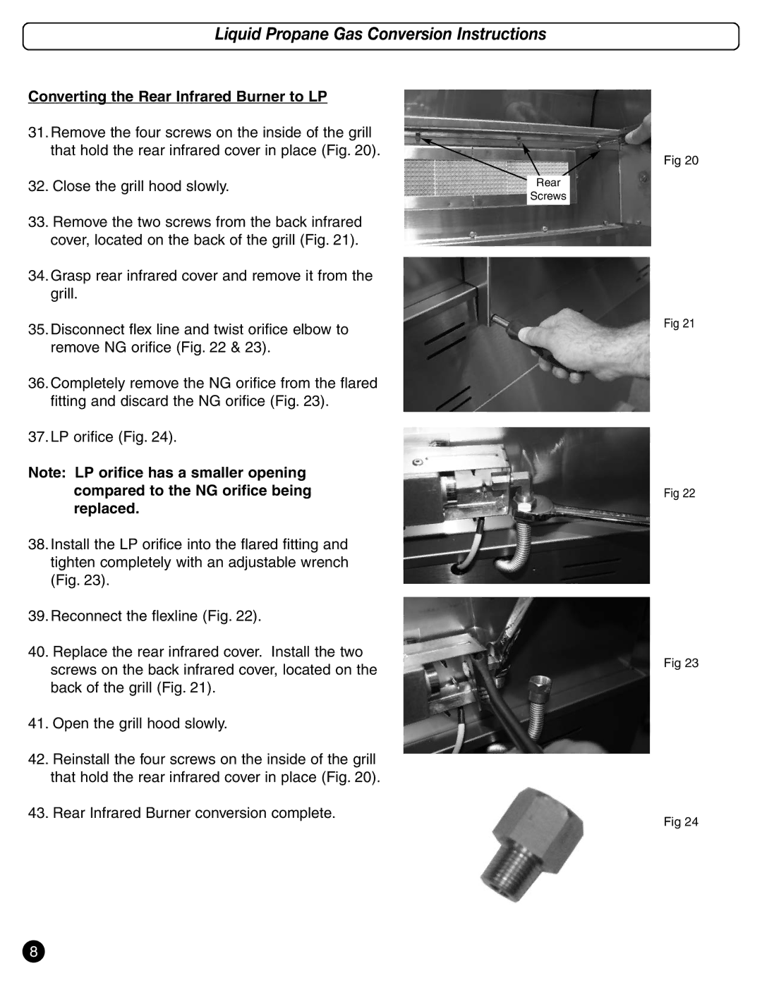 Coleman 9992-449 system manual Converting the Rear Infrared Burner to LP 