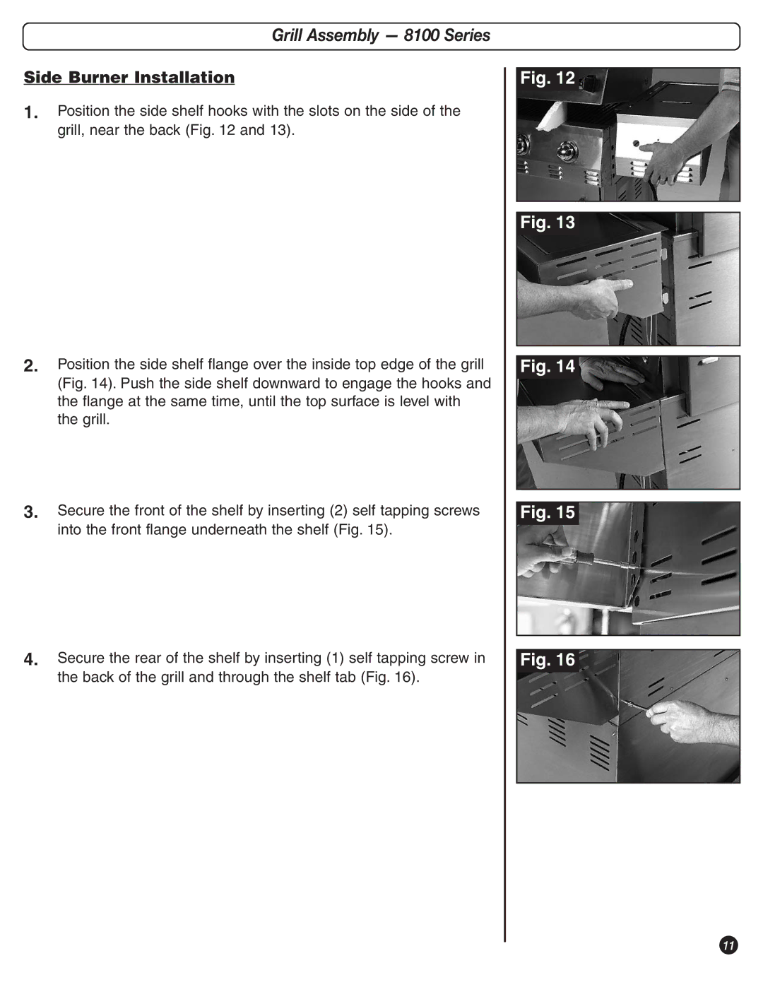 Coleman 9992-643 manual Grill Assembly 8100 Series, Side Burner Installation 