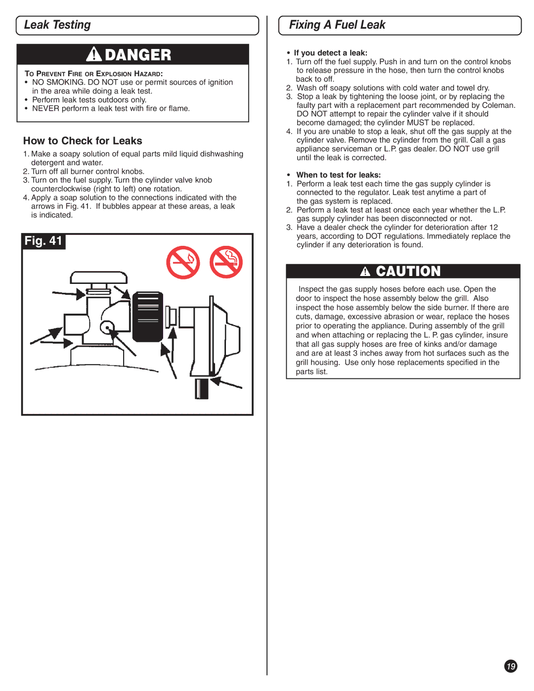 Coleman 9992-643 manual Leak Testing, Fixing a Fuel Leak, How to Check for Leaks 