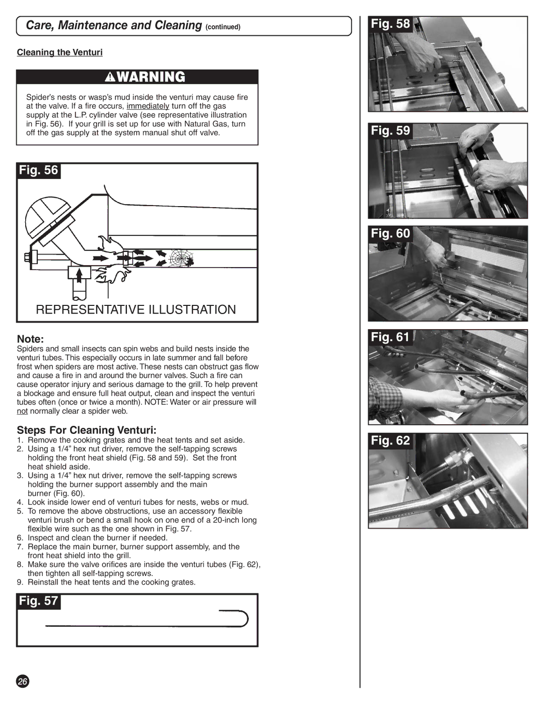 Coleman 9992-643 manual Steps For Cleaning Venturi, Cleaning the Venturi 