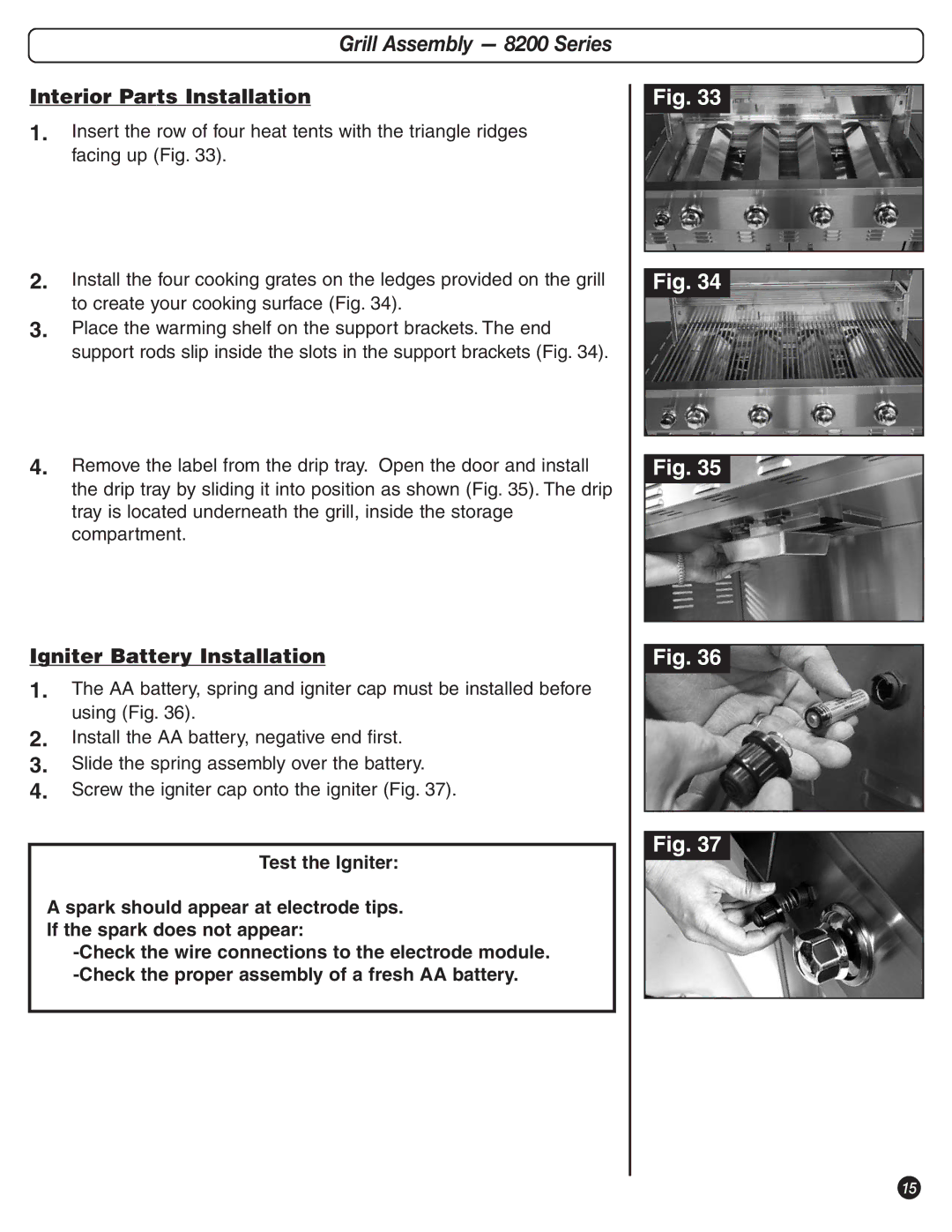 Coleman 9992-644 manual Interior Parts Installation, Igniter Battery Installation 