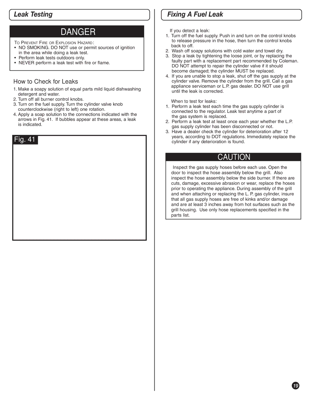 Coleman 9992-644 manual Leak Testing, Fixing a Fuel Leak, How to Check for Leaks 