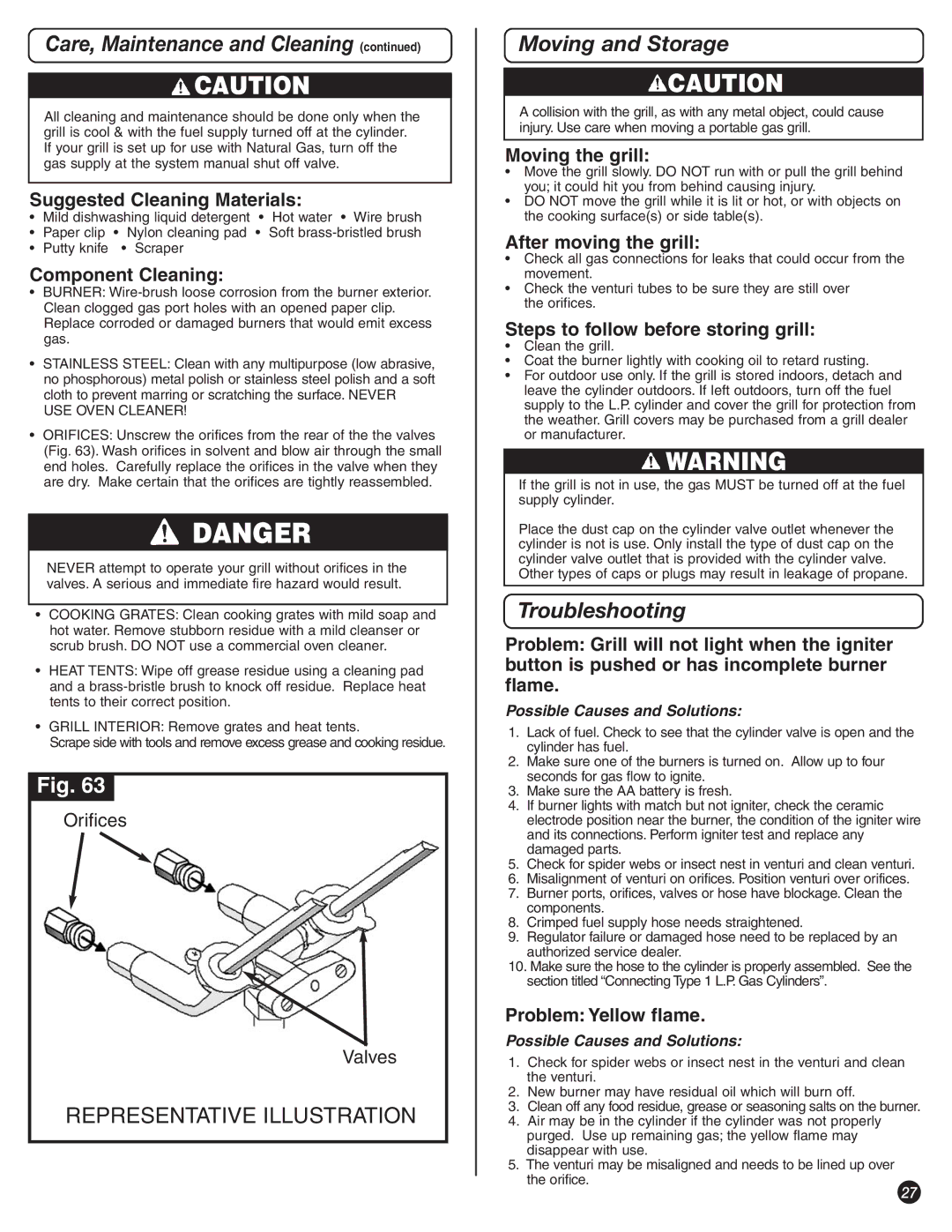 Coleman 9992-644 manual Moving and Storage, Troubleshooting 