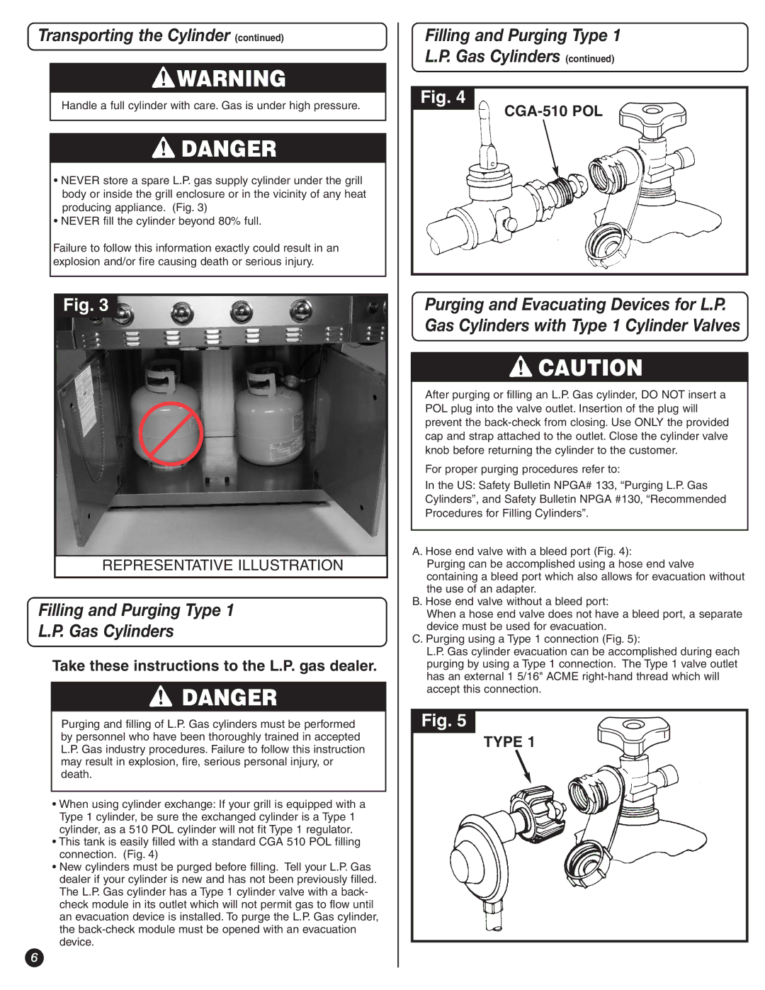 Coleman 9992-644 manual Filling and Purging Type Gas Cylinders, Take these instructions to the L.P. gas dealer 