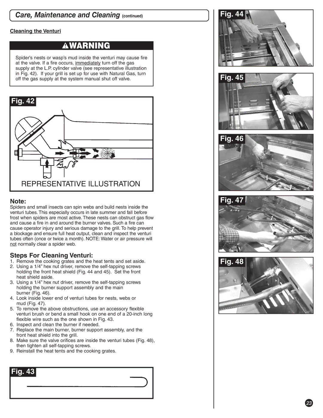 Coleman 9992-645 manual Steps For Cleaning Venturi, Cleaning the Venturi 