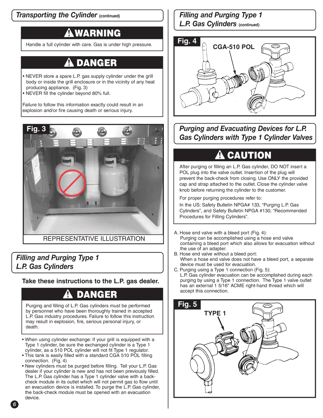 Coleman 9992-645 manual Filling and Purging Type Gas Cylinders, Take these instructions to the L.P. gas dealer 