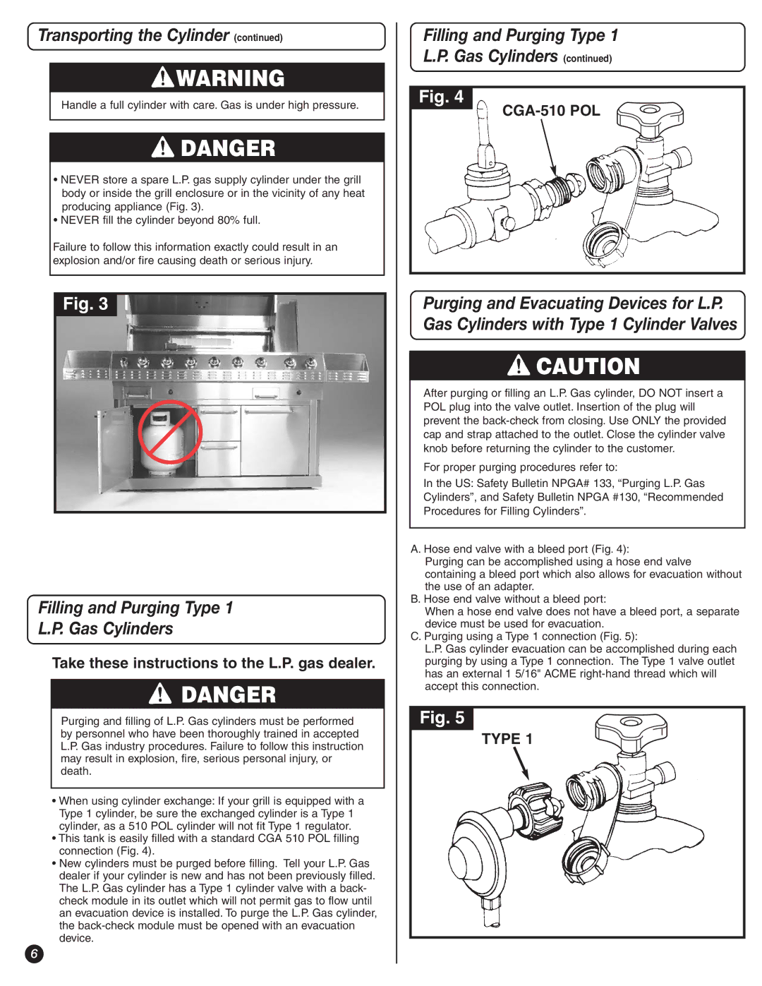 Coleman 9992-647 manual Filling and Purging Type Gas Cylinders, Take these instructions to the L.P. gas dealer 