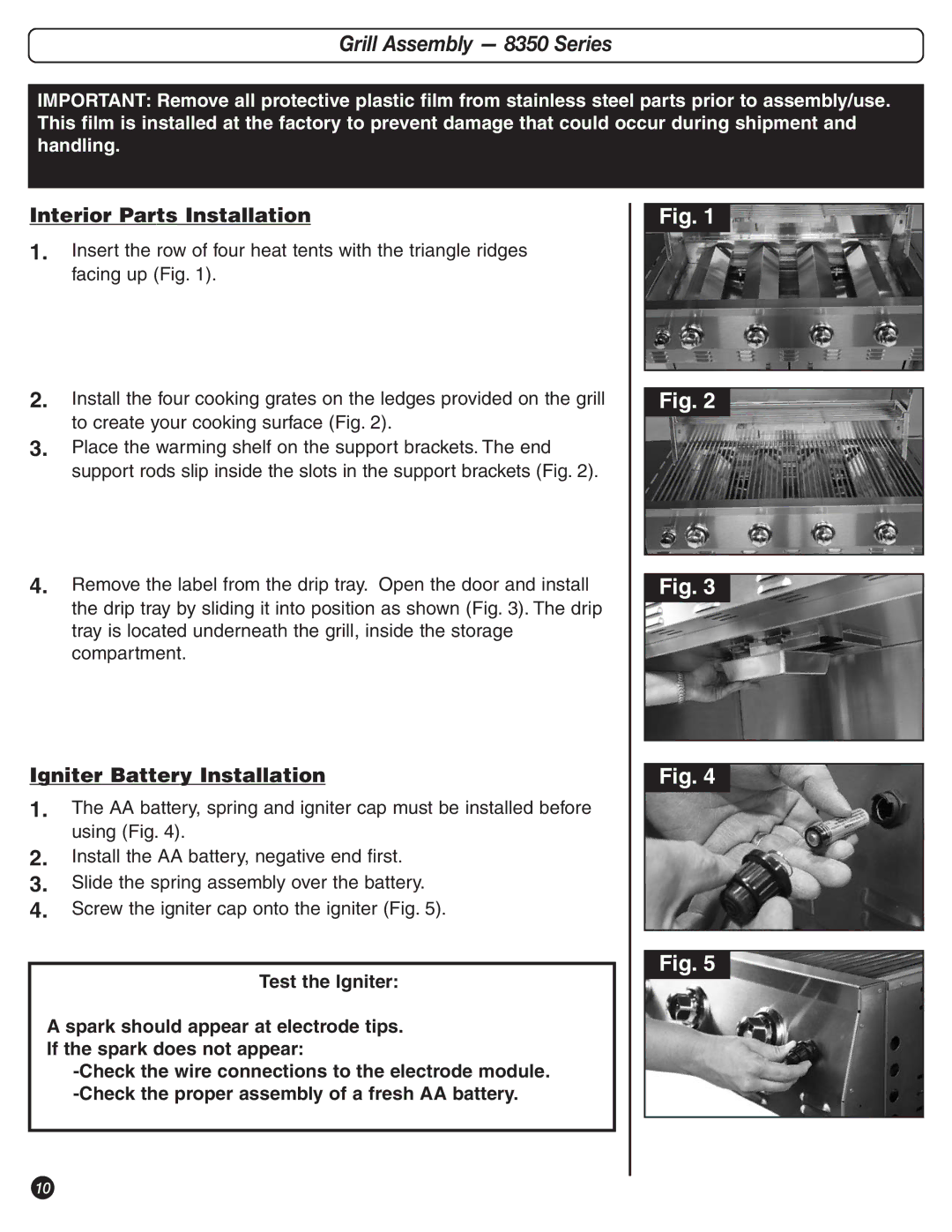 Coleman 9992-648 manual Grill Assembly 8350 Series, Interior Parts Installation 