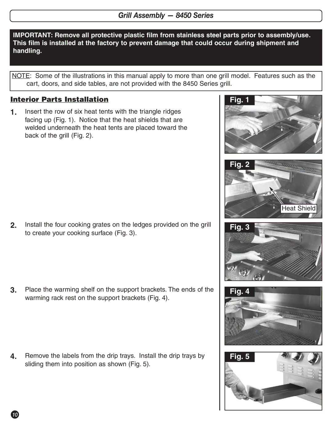 Coleman 9992-649 manual Grill Assembly 8450 Series, Interior Parts Installation 