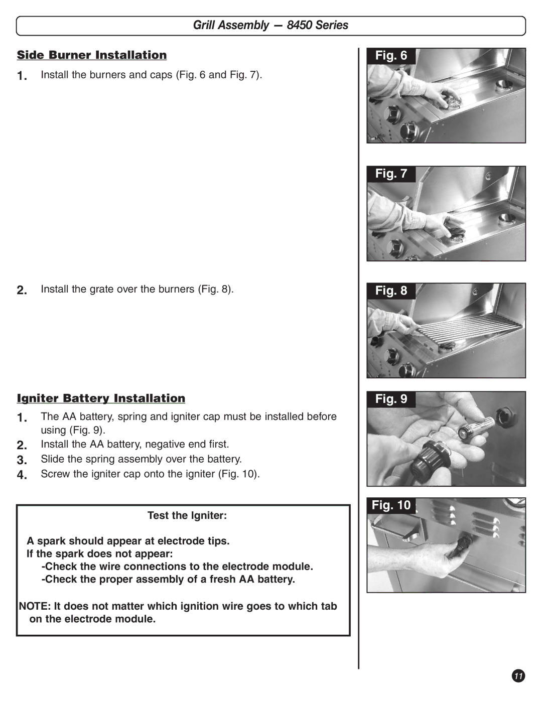 Coleman 8450 Series, 9992-649 manual Side Burner Installation 