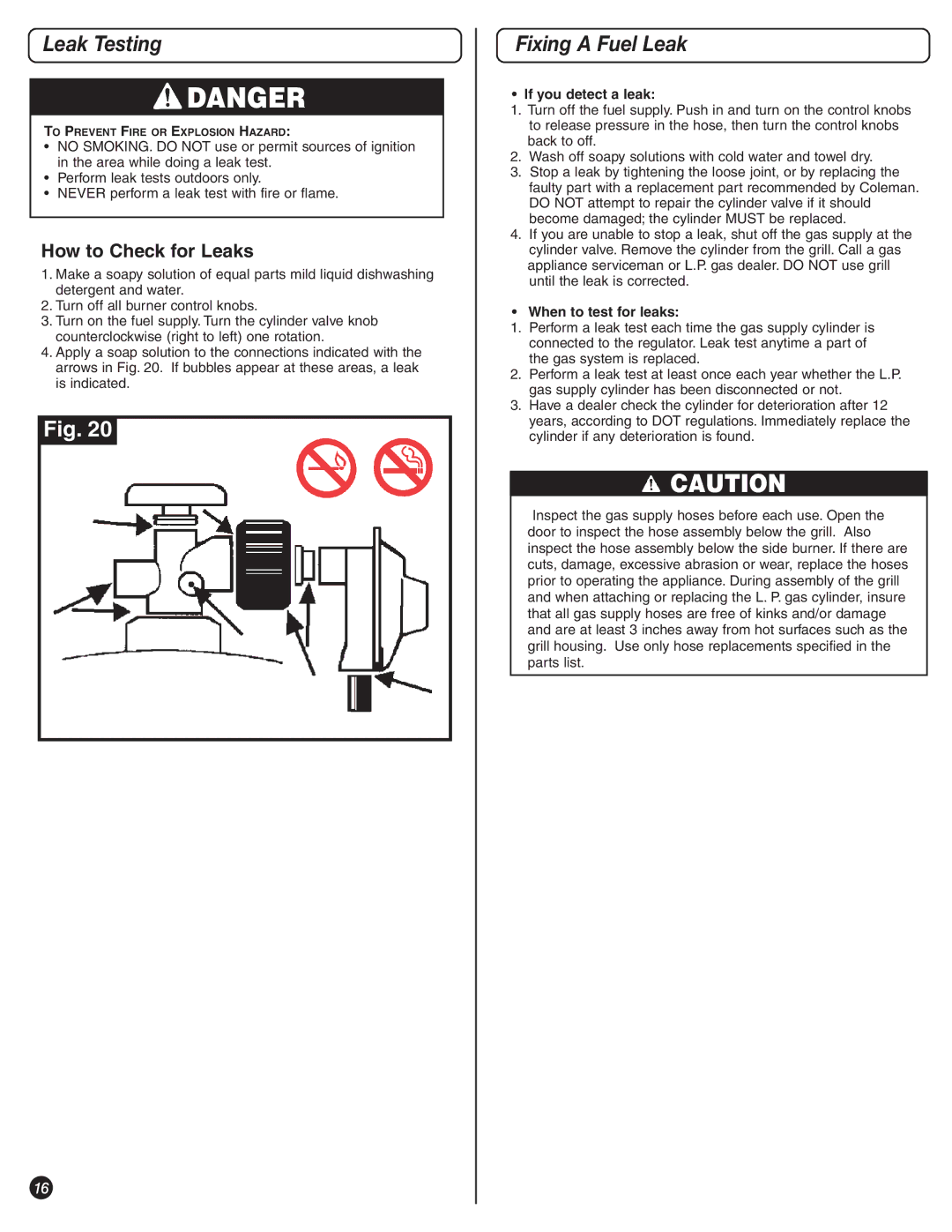 Coleman 9992-649, 8450 Series manual Leak Testing, Fixing a Fuel Leak, How to Check for Leaks 