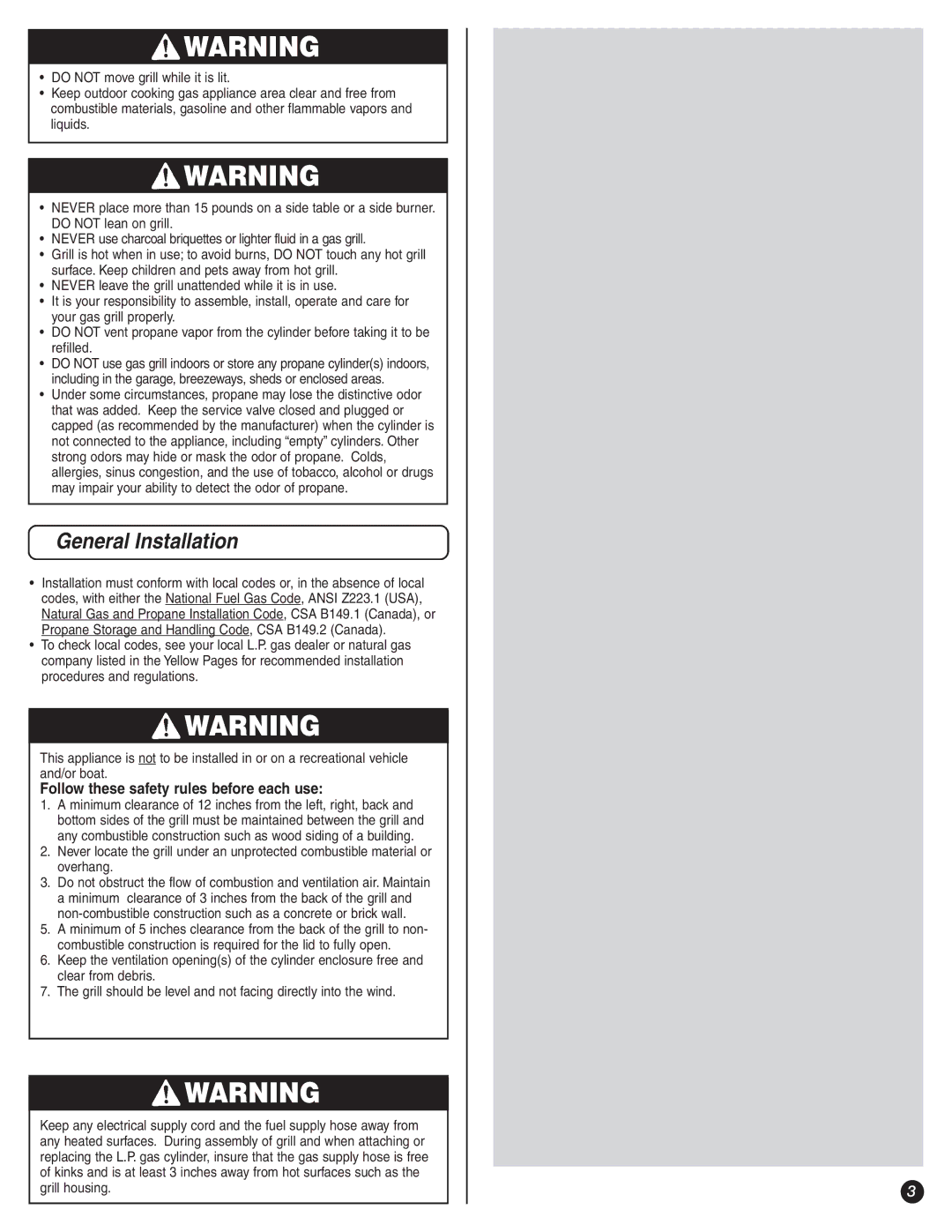 Coleman 8450 Series, 9992-649 manual General Installation, Follow these safety rules before each use 