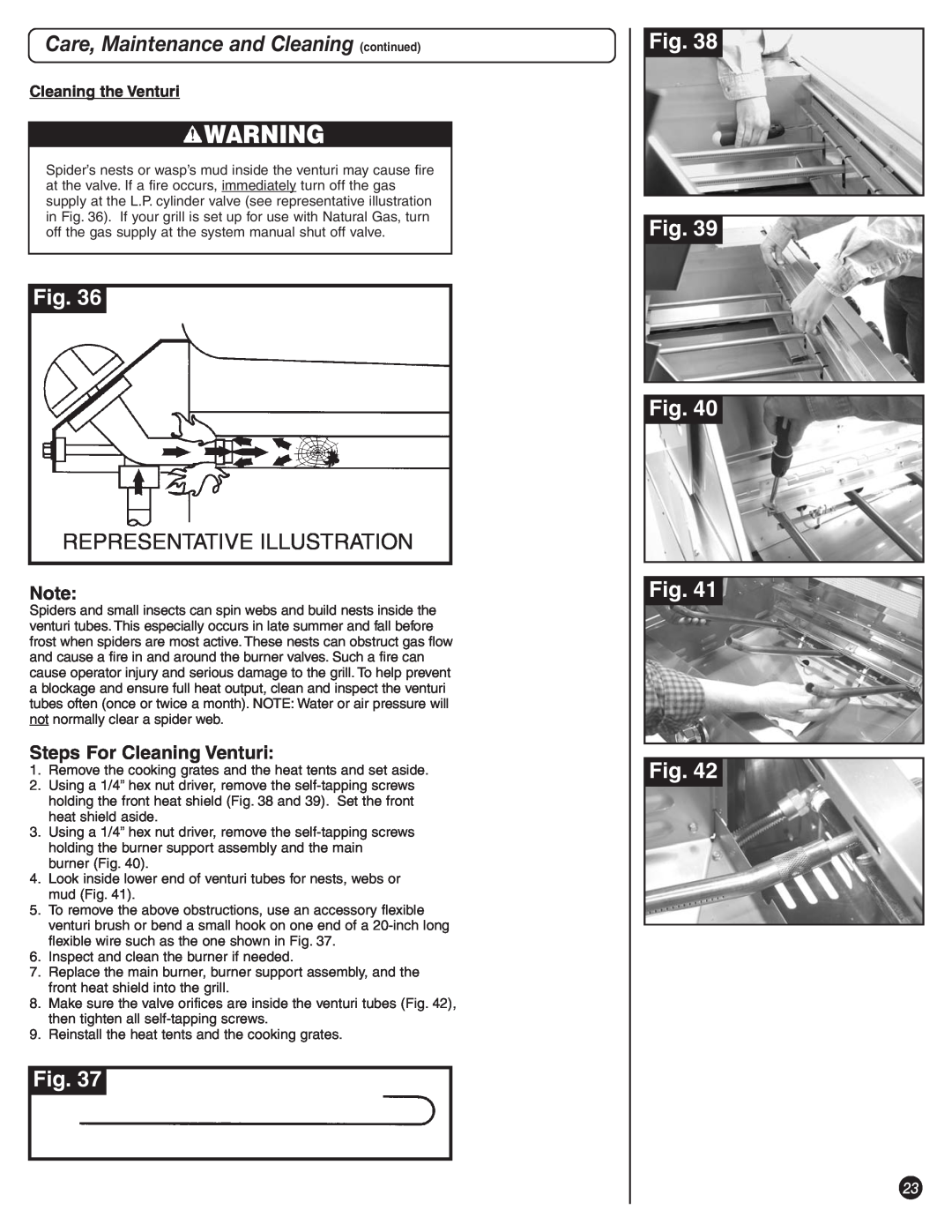 Coleman 8450 Series Care, Maintenance and Cleaning continued, Representative Illustration, Steps For Cleaning Venturi 