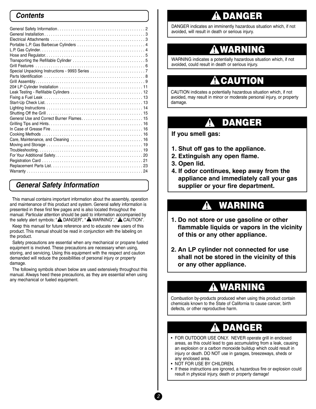 Coleman 9993 Series manual Contents, General Safety Information 