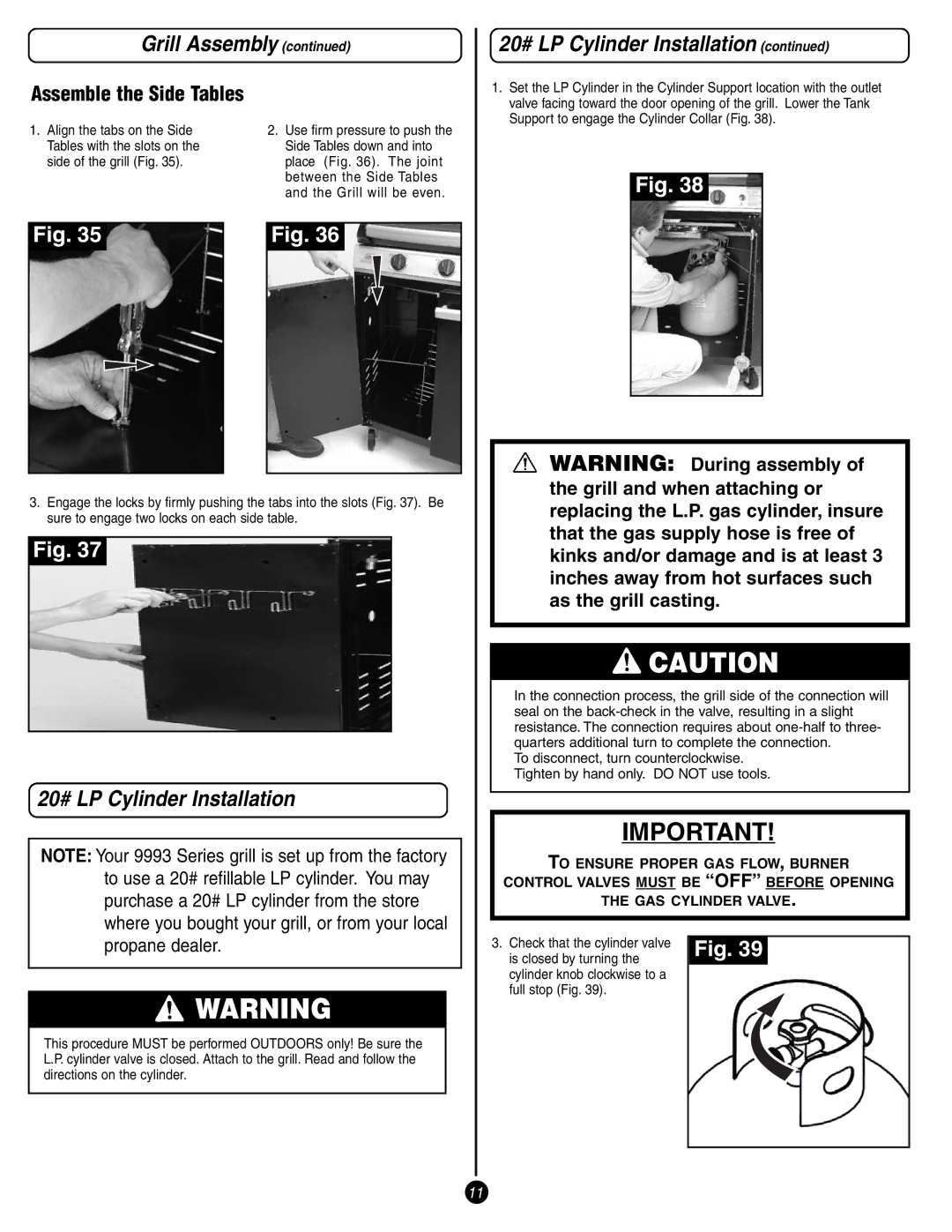 Coleman 9993 manual 20# LP Cylinder Installation, Assemble the Side Tables 