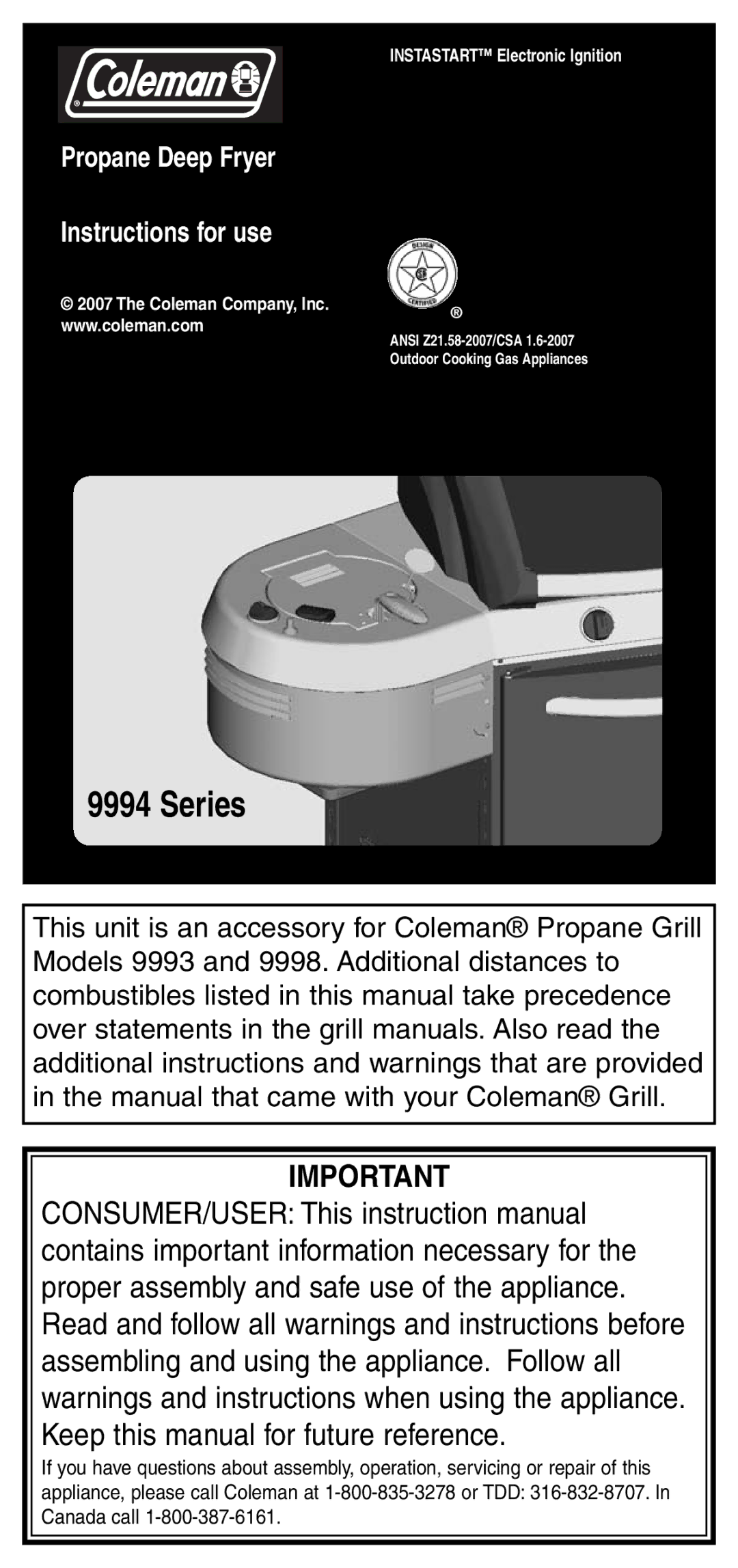 Coleman 9994 instruction manual Series 