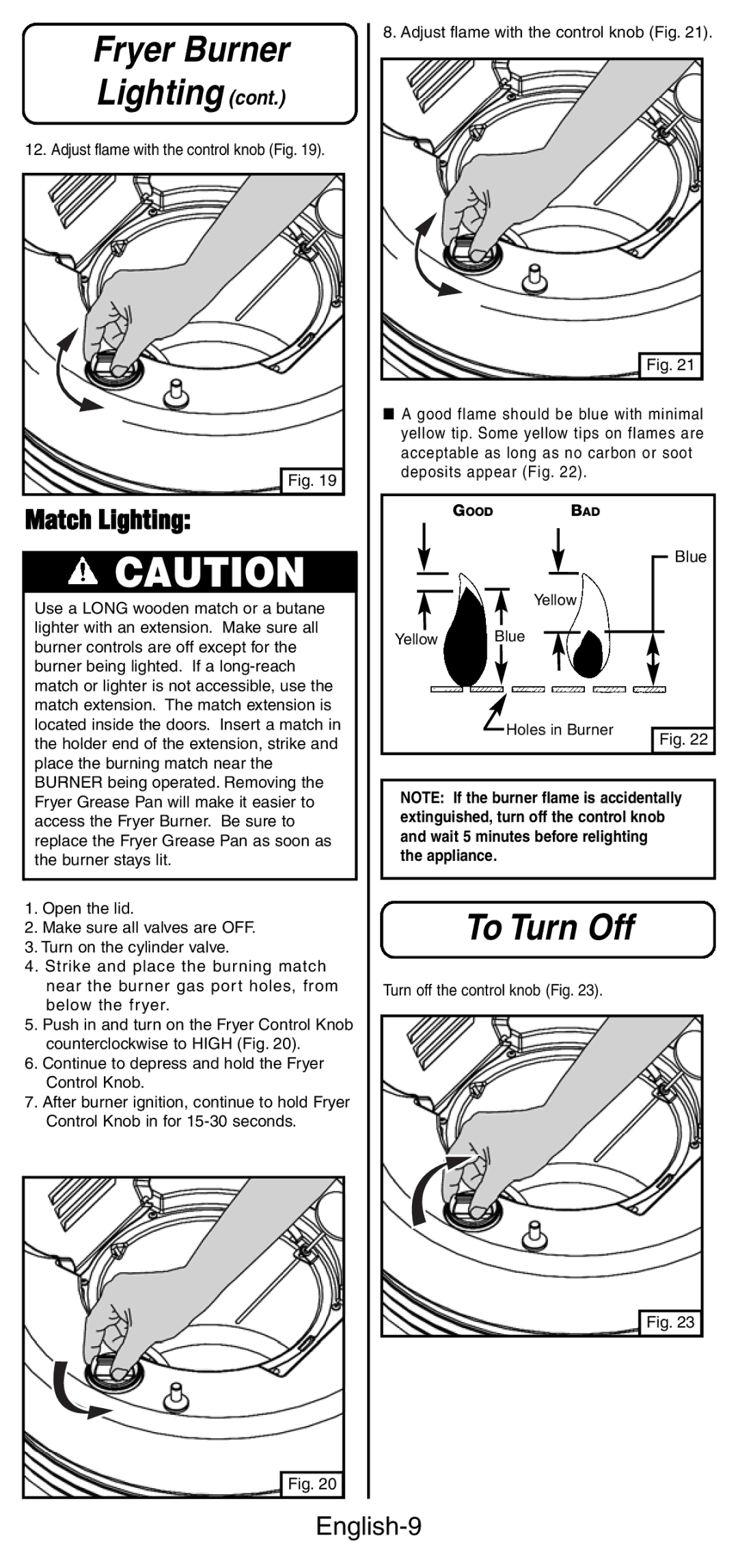 Coleman 9994 instruction manual To Turn Off, English-9 