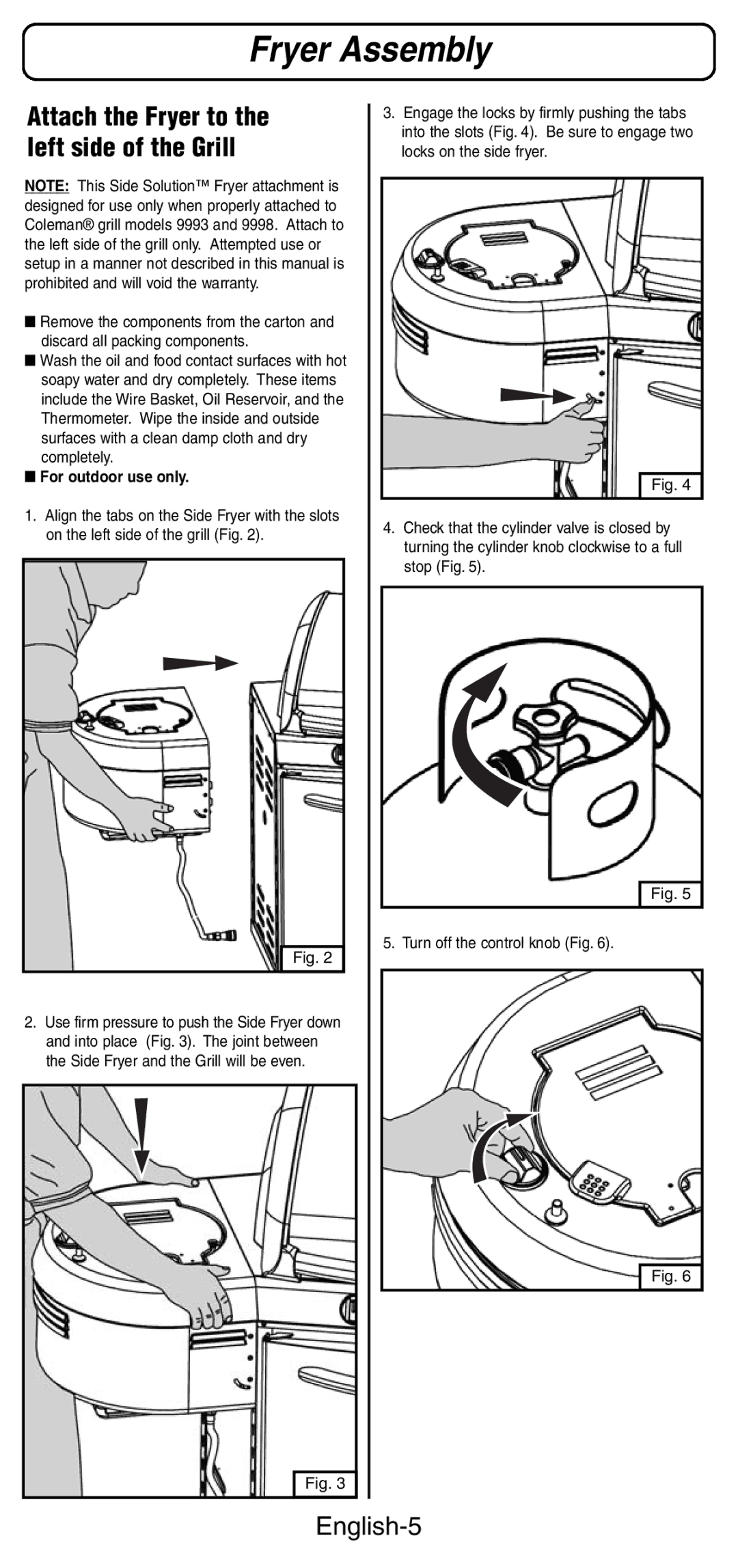 Coleman 9994 instruction manual Fryer Assembly, English-5 