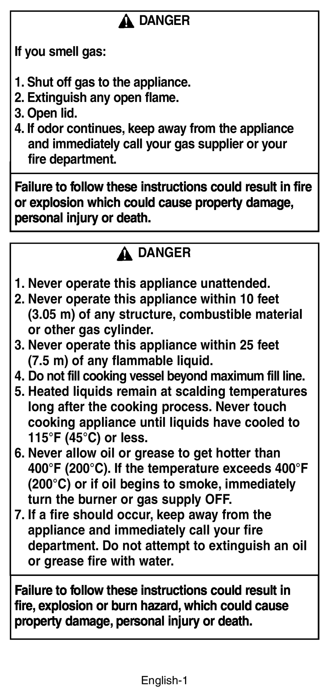 Coleman 9994 instruction manual DANGER If you smell gas 