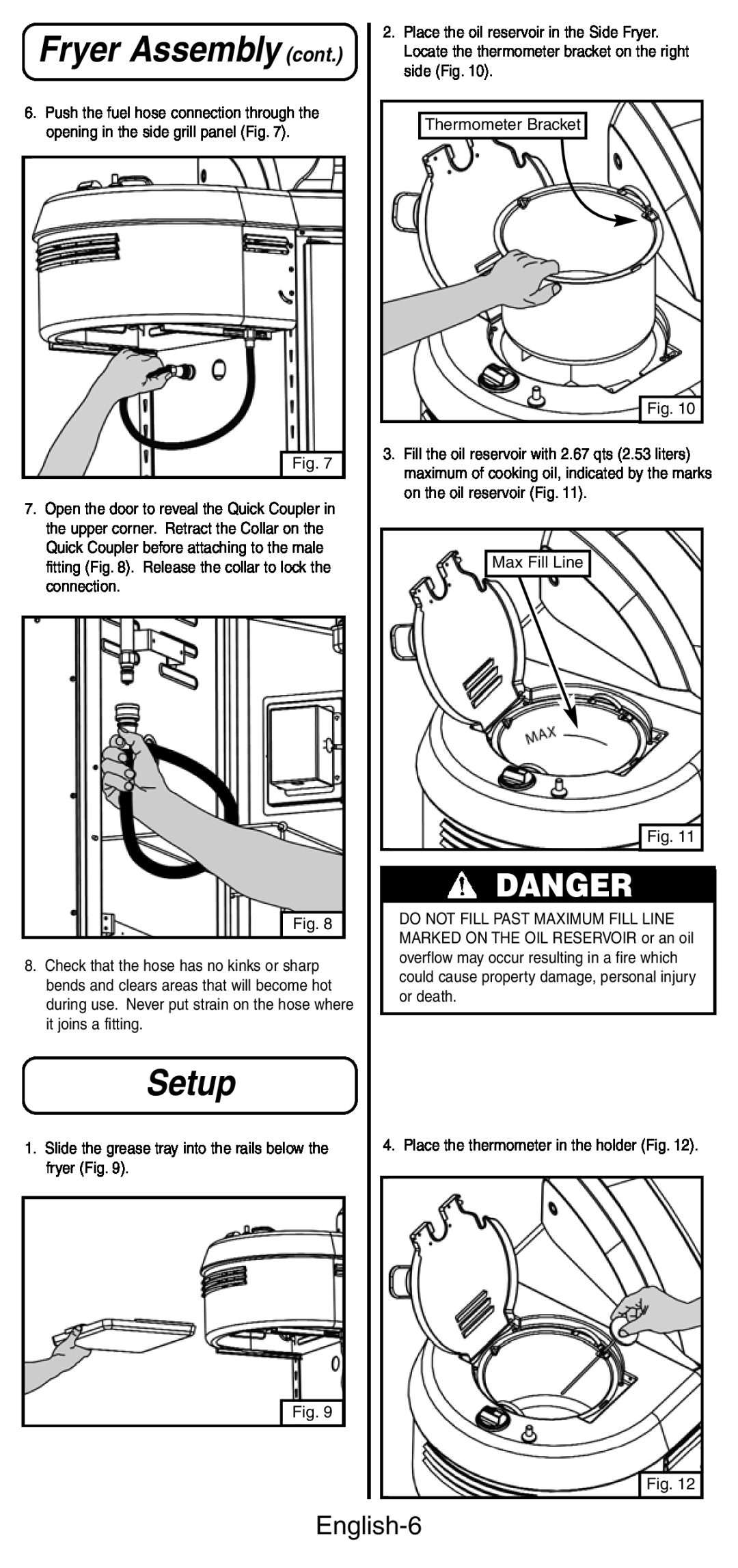 Coleman 9994 instruction manual Setup, Fryer Assembly cont, Danger, English-6 