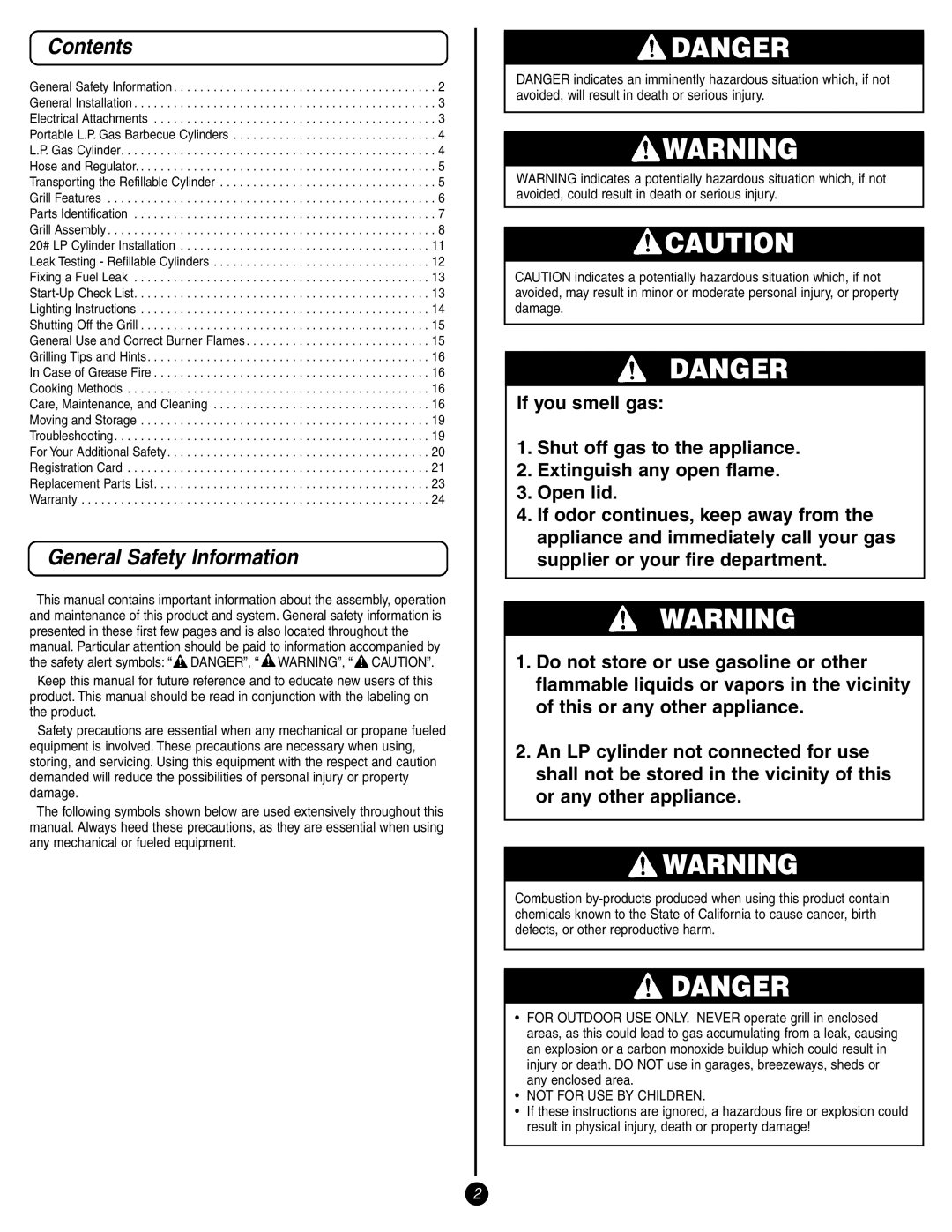 Coleman 9998 Series manual Contents, General Safety Information 