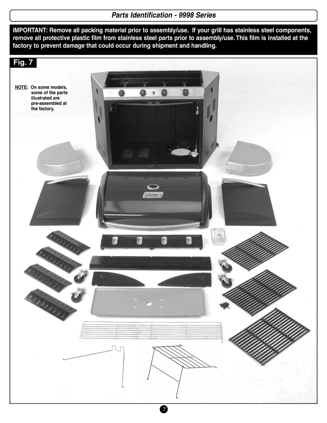 Coleman manual Parts Identification 9998 Series 