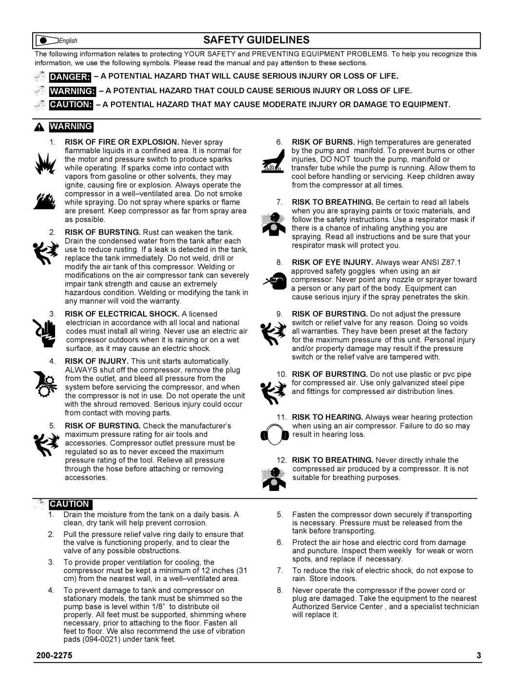 Coleman Air Compressors warranty Safety Guidelines 