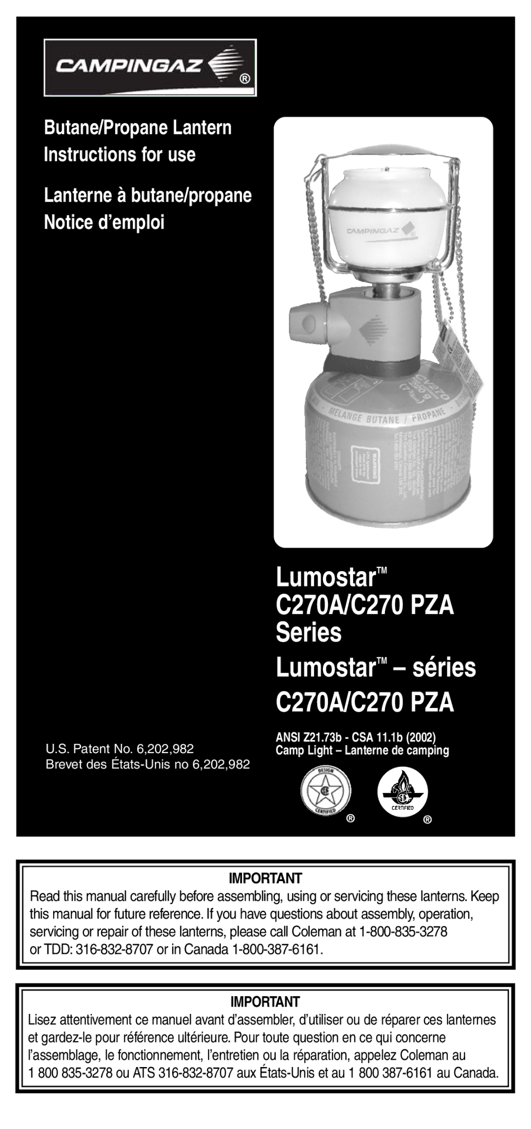 Coleman C270A Series manual LumostarTM C270A/C270 PZA Series LumostarTM séries 