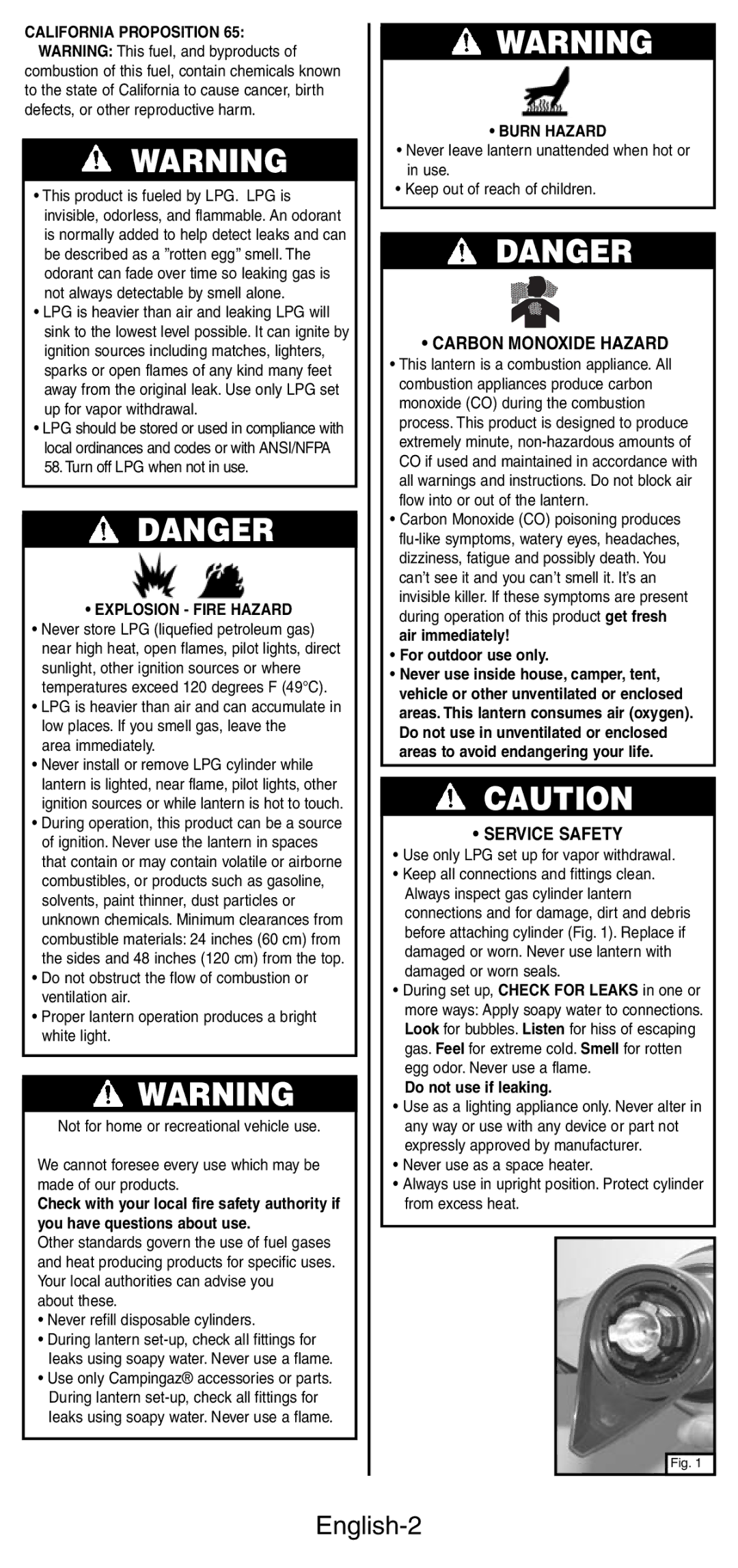 Coleman C270A Series, C270 PZA Series manual English-2, Carbon Monoxide Hazard, Service Safety 