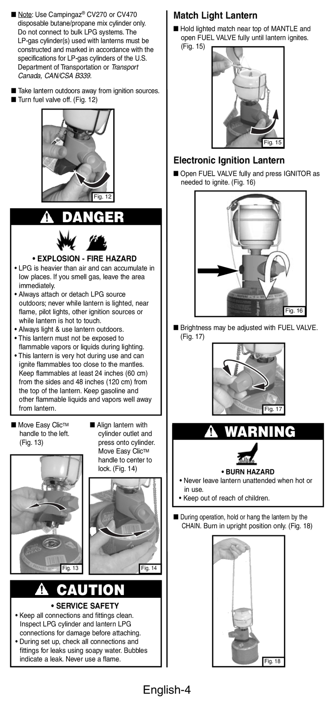 Coleman C270A Series, C270 PZA Series manual English-4, Explosion Fire Hazard 