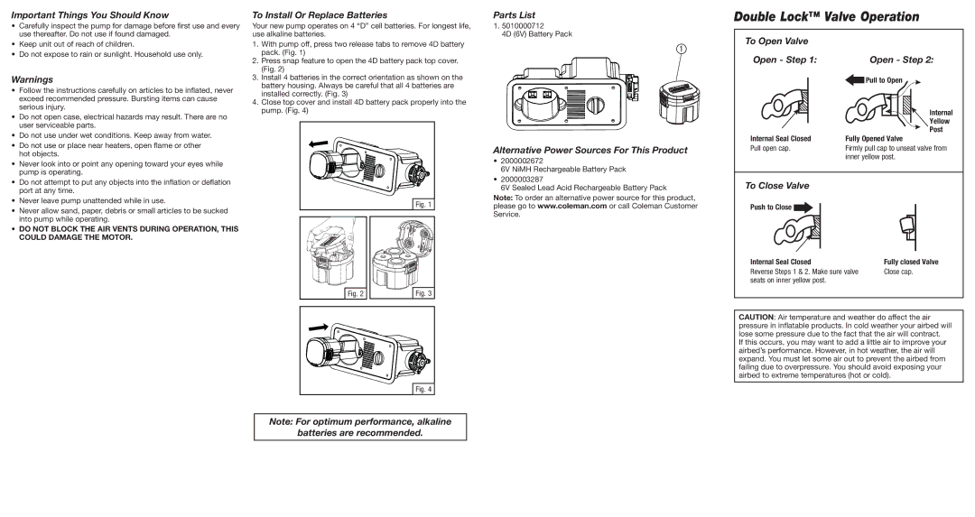 Coleman Camping Equipment instruction manual Double Lock Valve Operation 