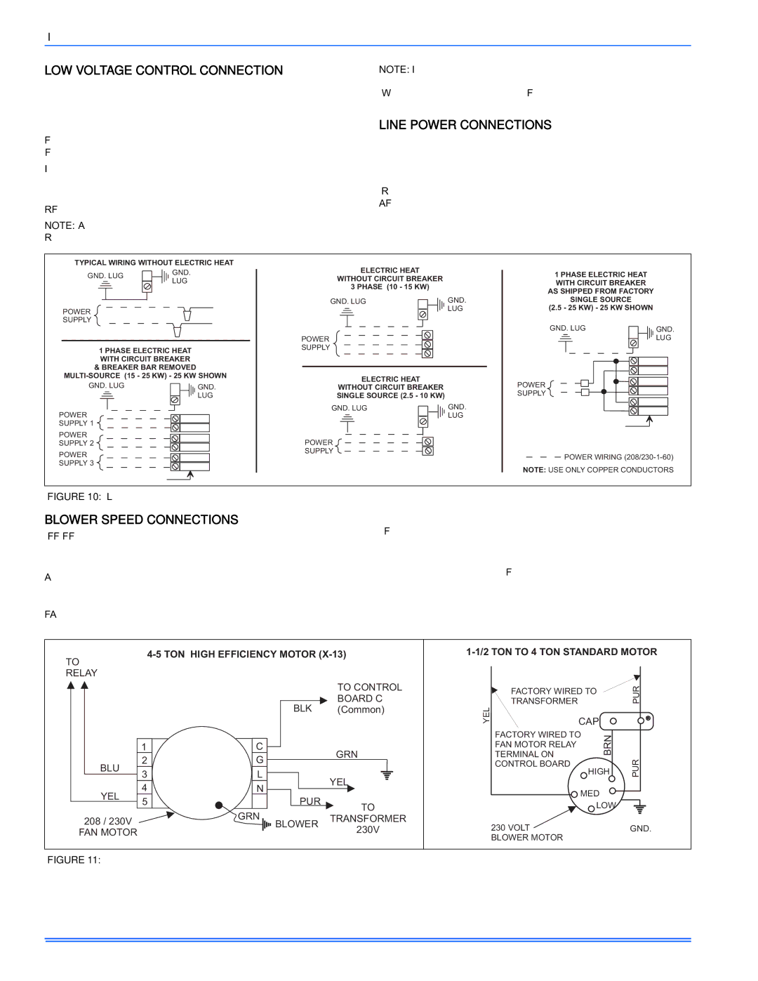 Coleman F*FP installation manual LOW Voltage Control Connection, Line Power Connections, Blower Speed Connections 