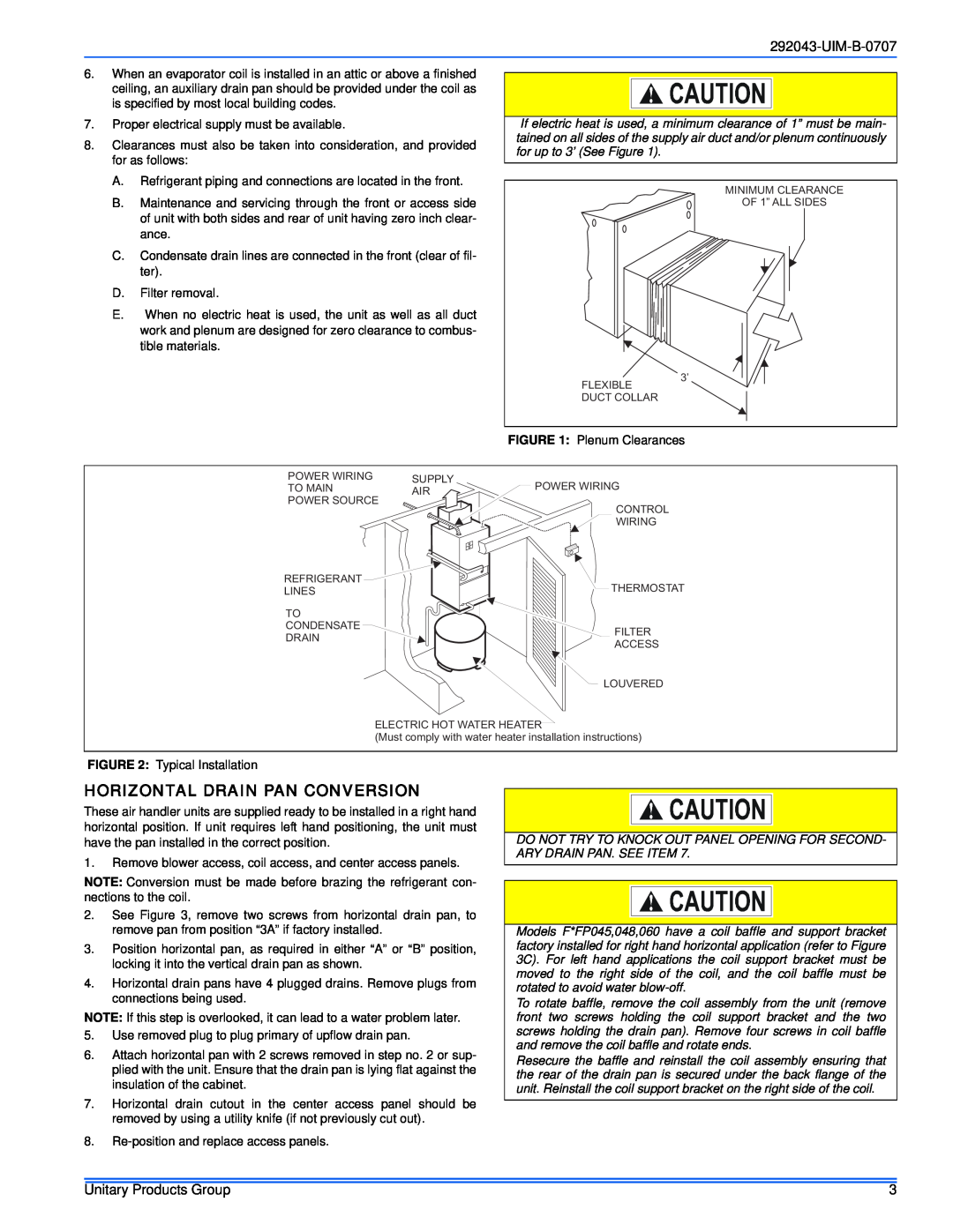 Coleman F*FP installation manual Horizontal Drain Pan Conversion, Unitary Products Group, UIM-B-0707 