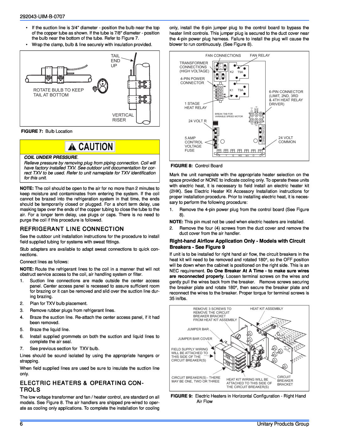 Coleman F*FP installation manual Refrigerant Line Connection, UIM-B-0707, Coil Under Pressure 