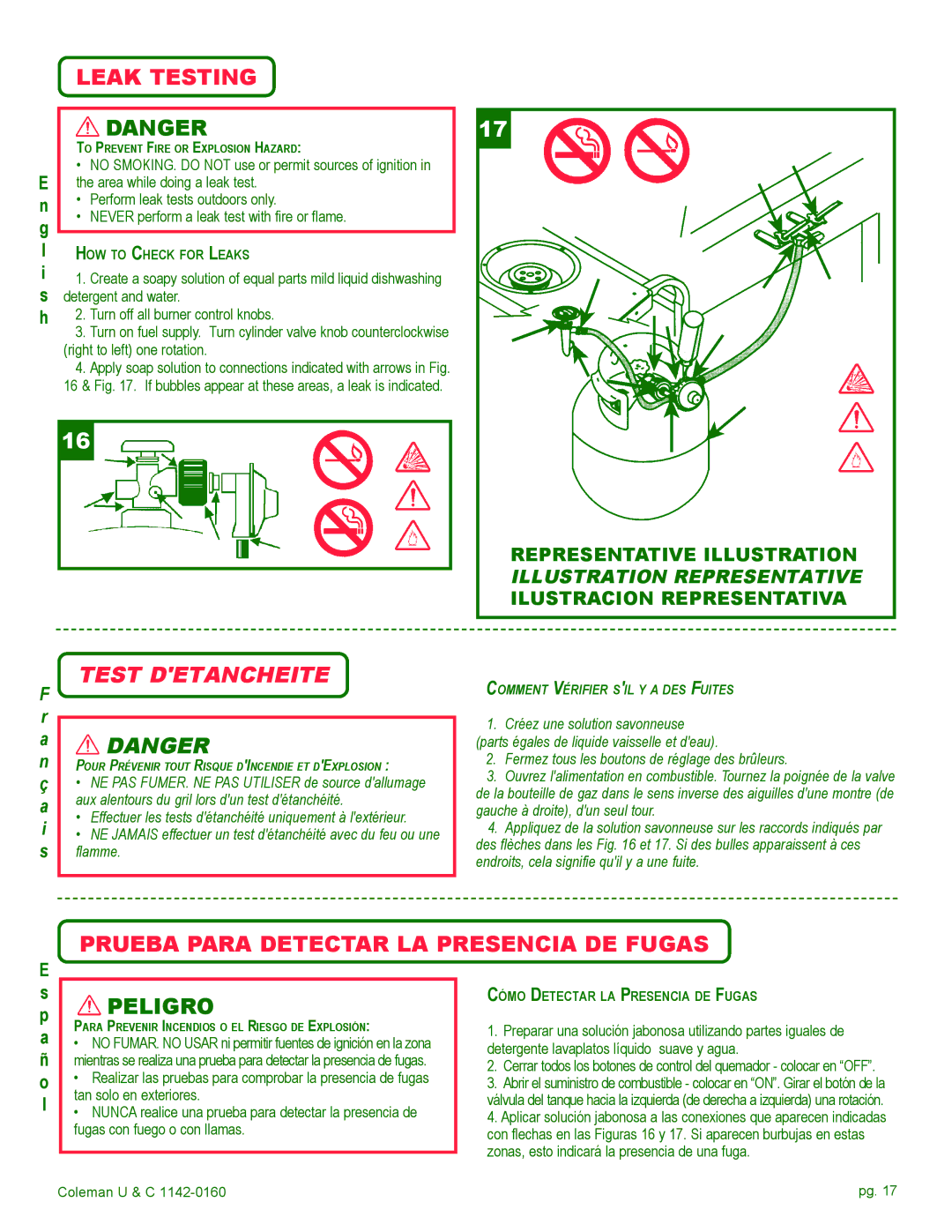 Coleman Gas Barbecue installation manual Prueba Para Detectar LA Presencia DE Fugas 