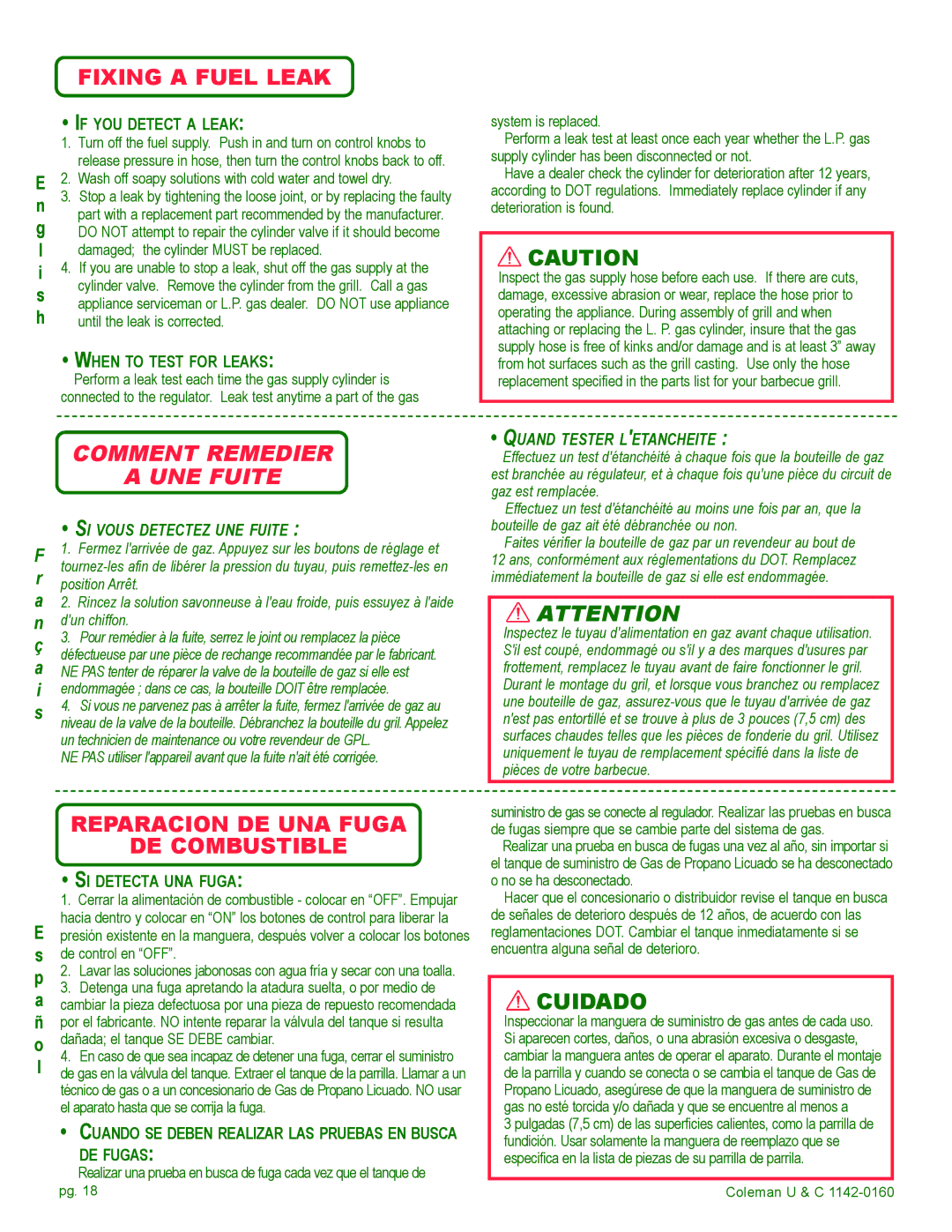 Coleman Gas Barbecue installation manual Quand Tester Letancheite 